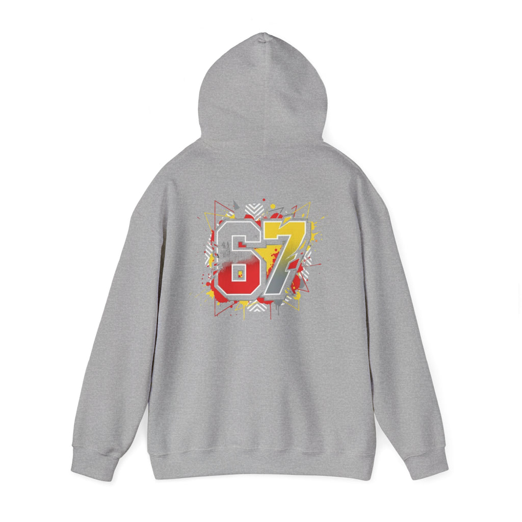 67 Sports Number Graphic Hoodie — Retro Streetwear Pullover