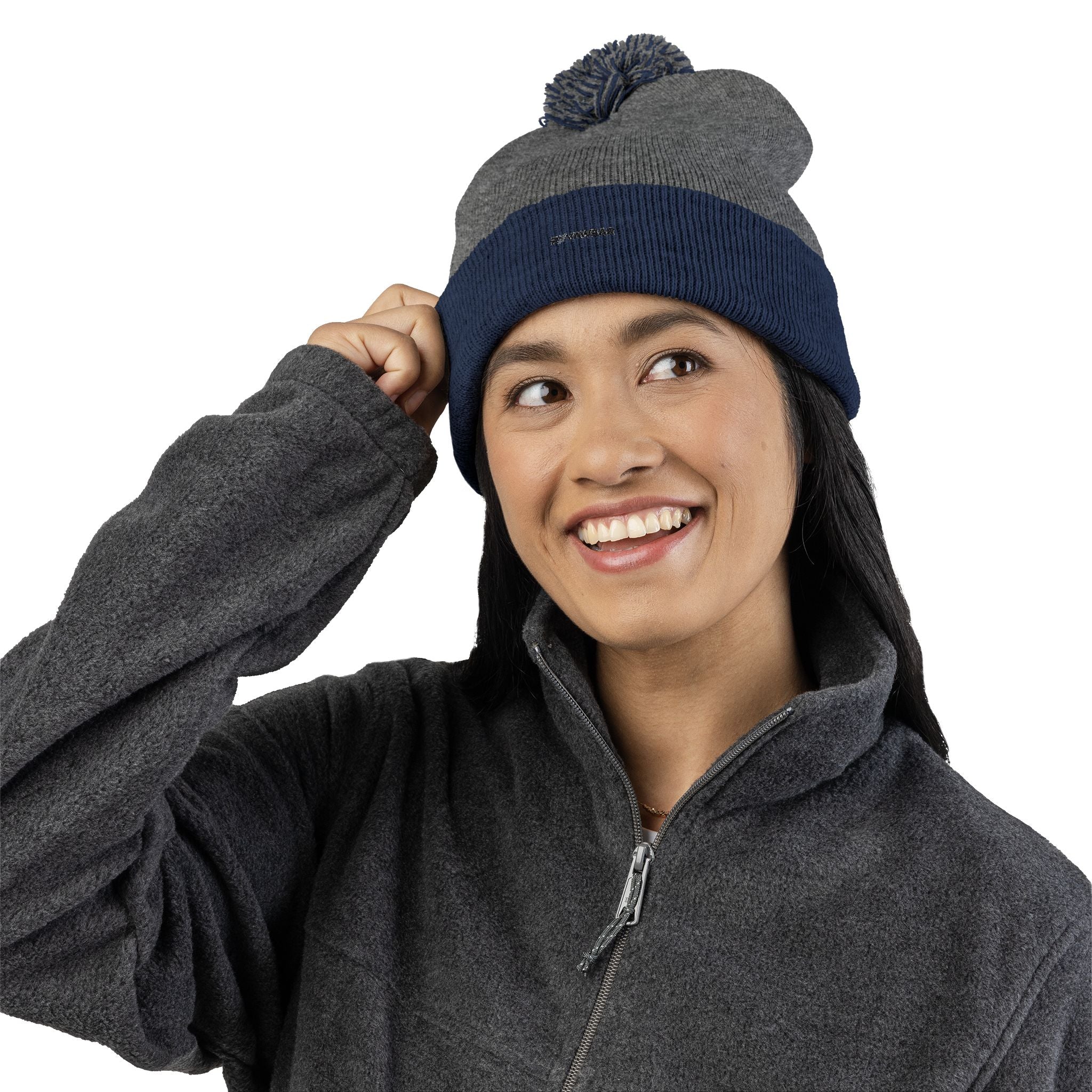 Embroidered Pom-Pom Knit Cap — Cozy Winter Beanie with Fold-Over Cuff