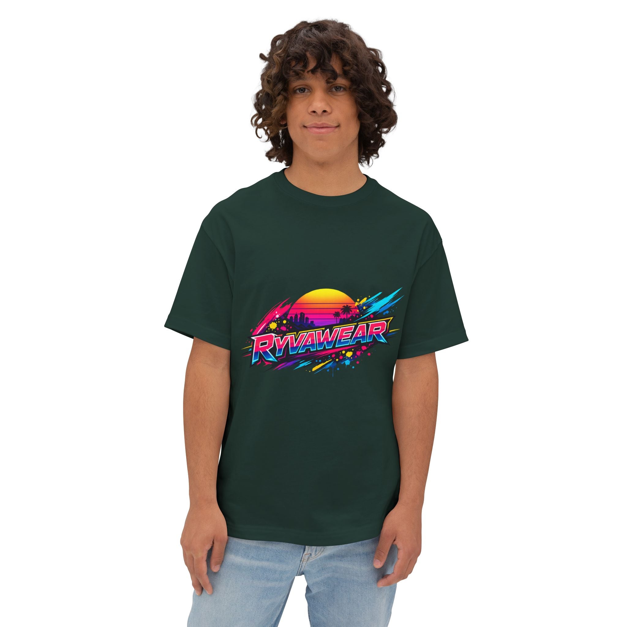 Retro Sunset Graphic Tee — "RVVAWEAR" 80s Vaporwave Style Boxy T-Shirt