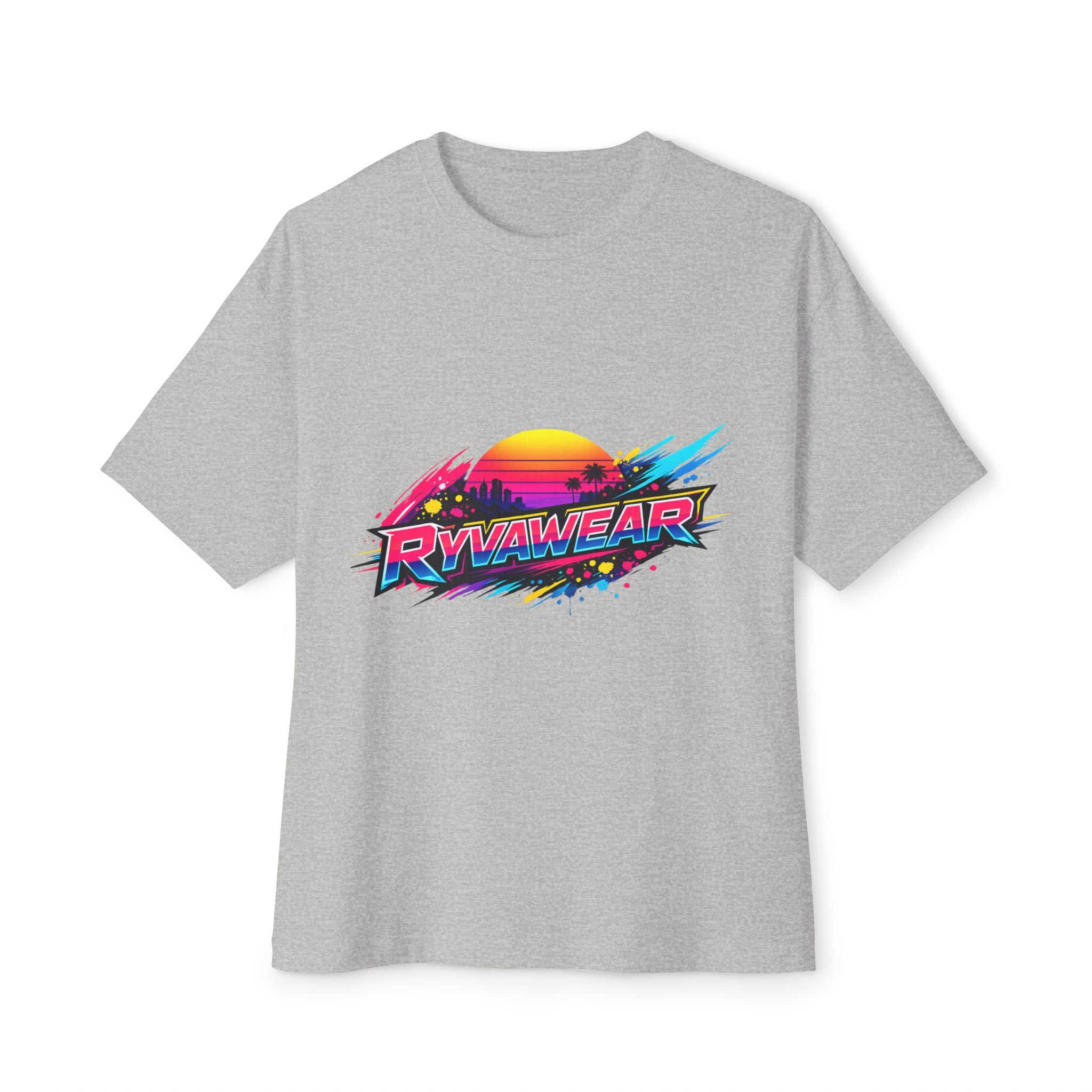 Retro Sunset Graphic Tee — "RVVAWEAR" 80s Vaporwave Style Boxy T-Shirt