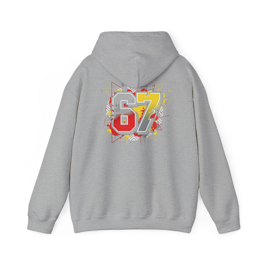 67 Sports Number Graphic Hoodie — Retro Streetwear Pullover