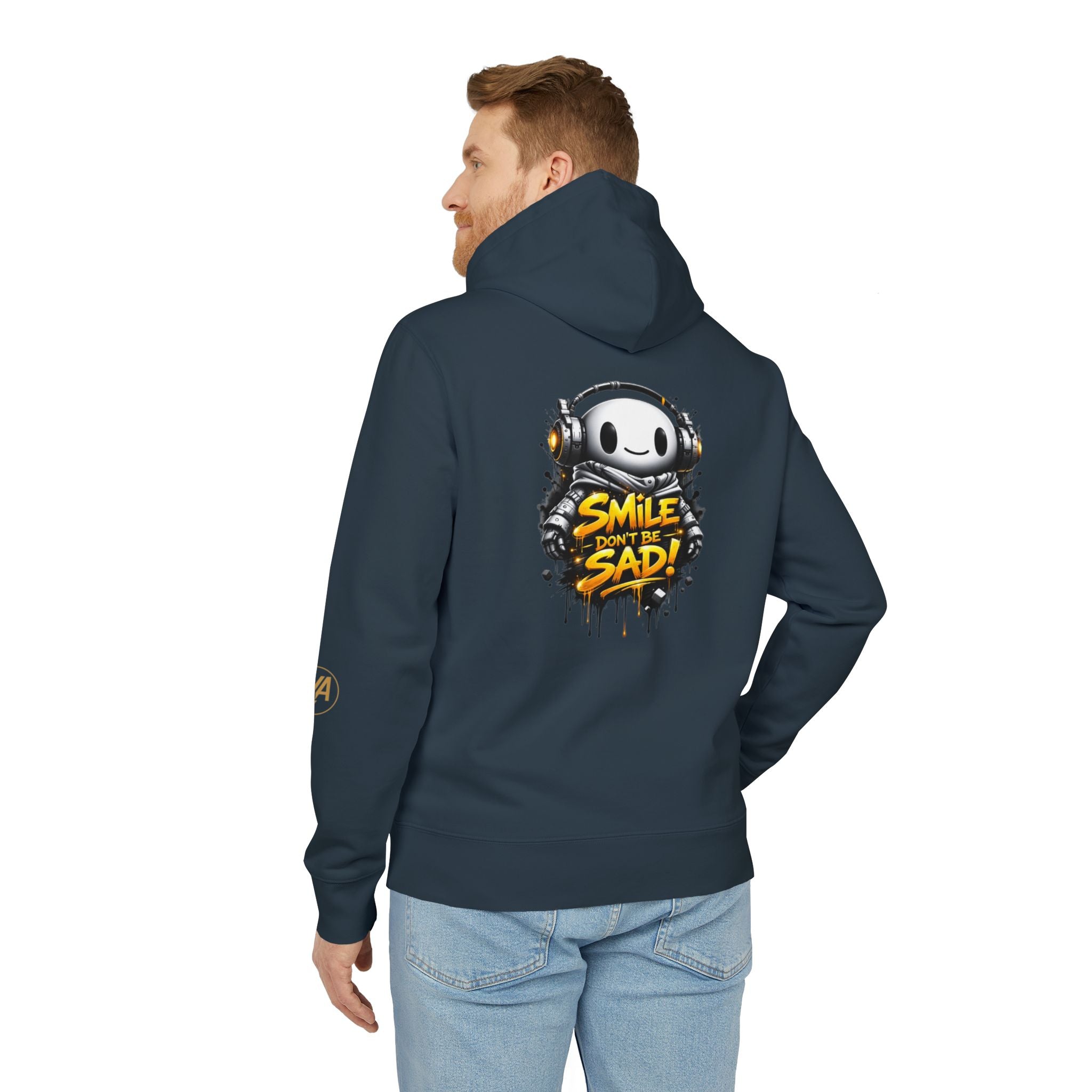 Smile Don't Be Sad Hoodie – Graphic Streetwear Pullover with Headphone Mascot