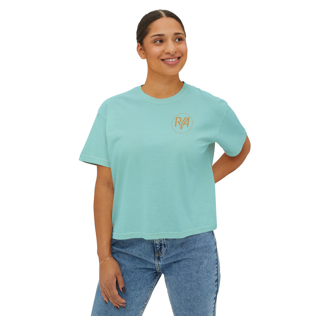 Women's Boxy Tee — Minimal Gold Monogram 'R/A' Chest Logo