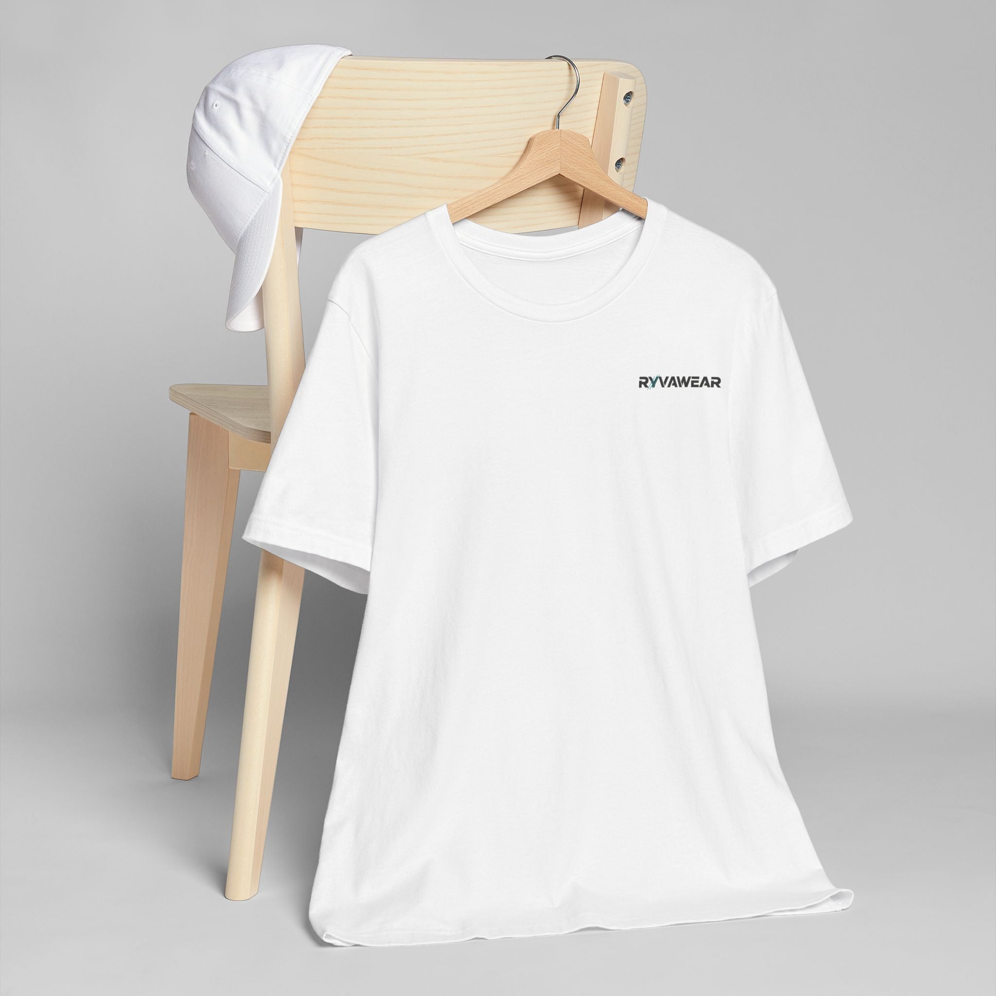 Minimal 'RYVANAWEAR' Logo T-Shirt — White Casual Crewneck