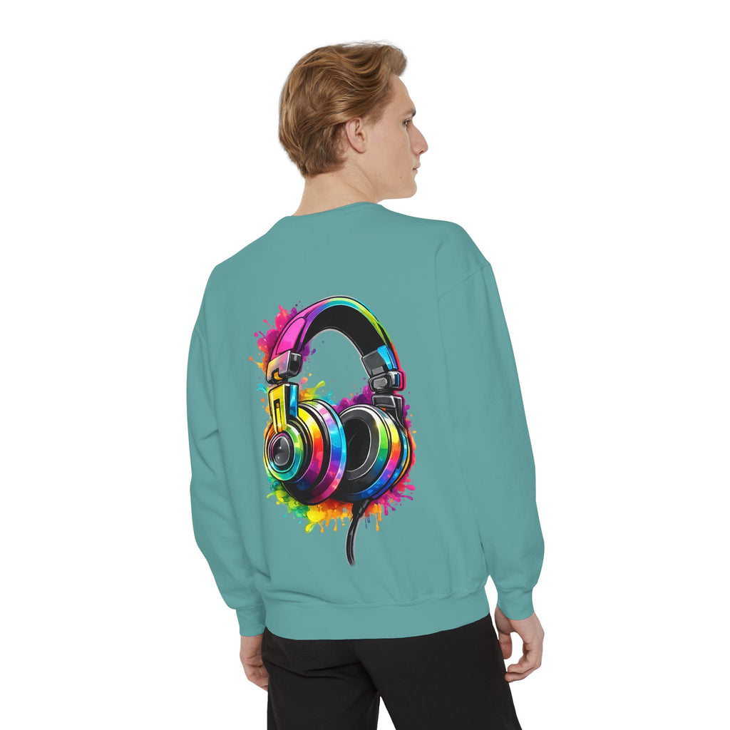 Sweatshirt — Colorful Watercolor Headphones Crewneck, Music Lover Graphic Sweatshirt