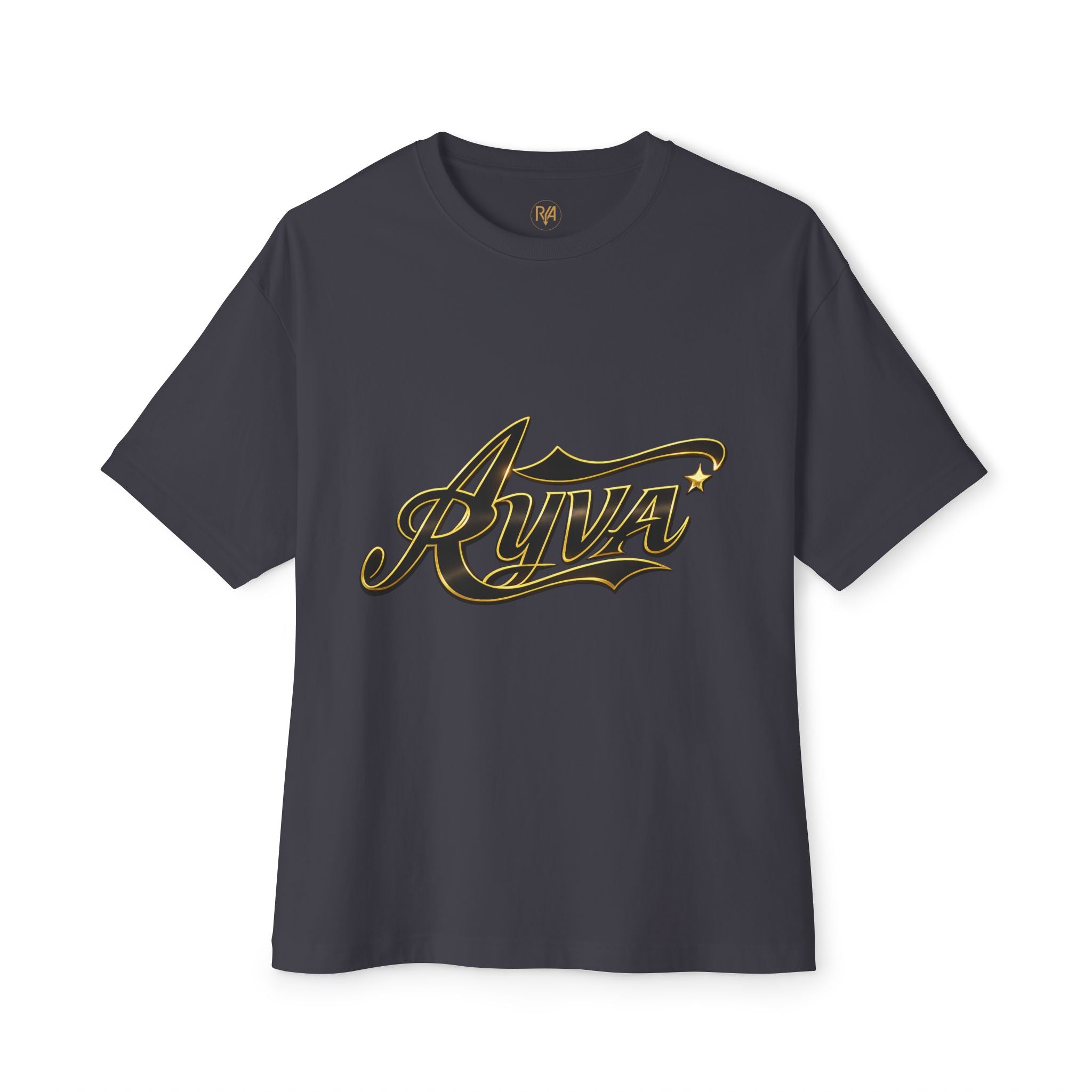Ayva Script Logo Tee — Oversized Boxy White T‑Shirt with Gold Accent