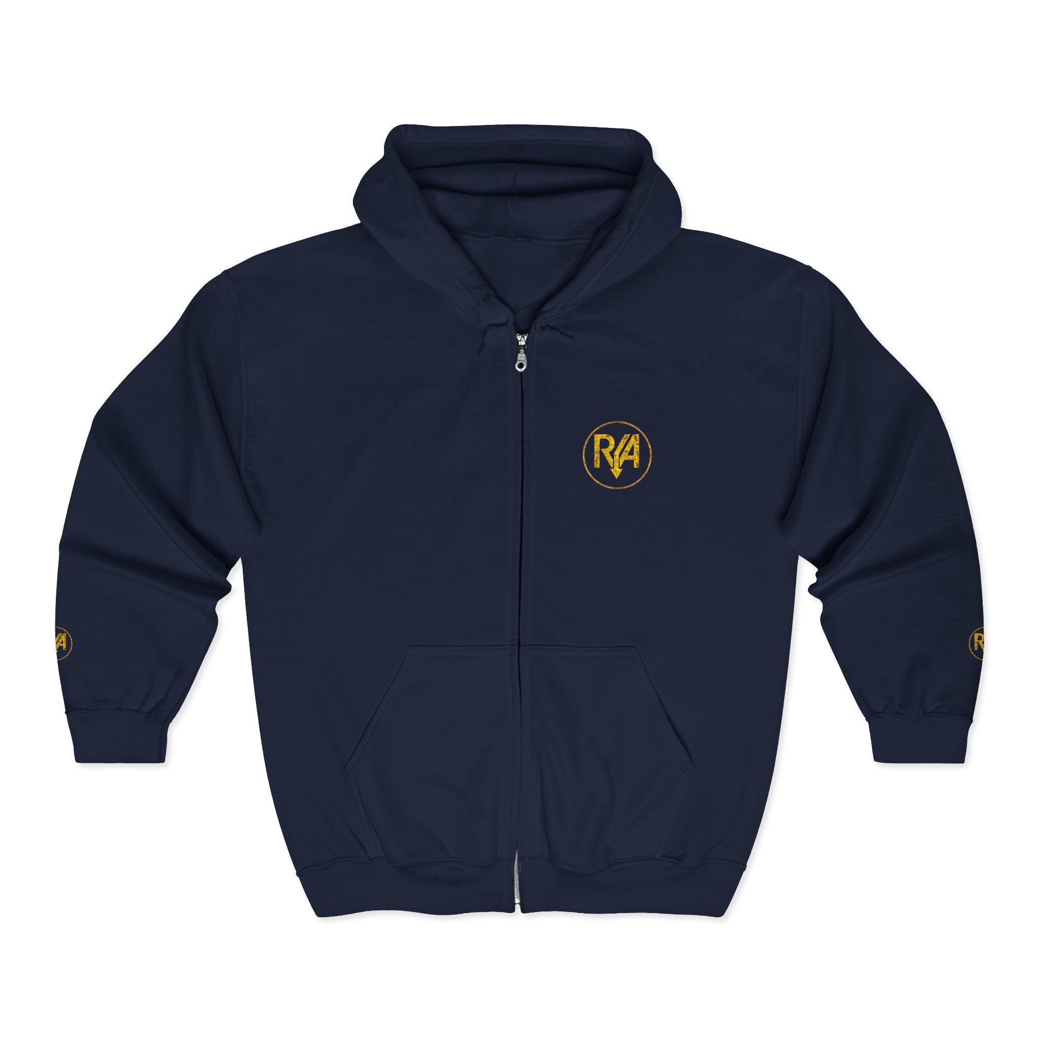 Hustle Logo Zip Hoodie — Vintage Gold 'Hustle' Graphic Full-Zip Sweatshirt