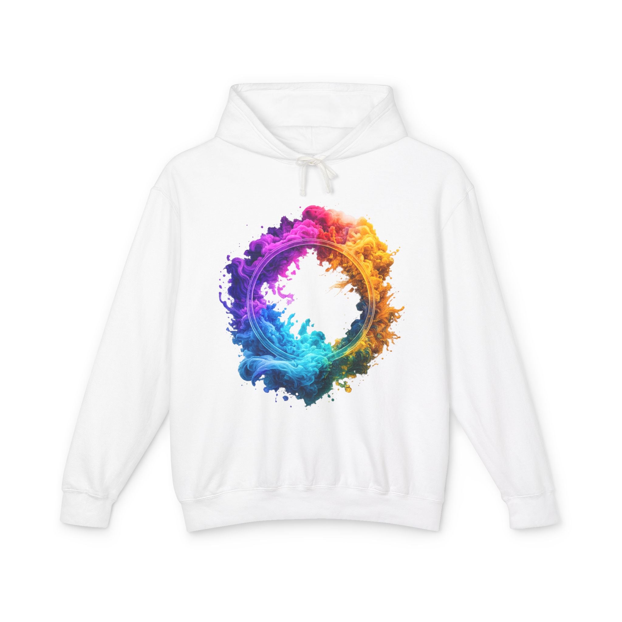 Color Burst Circle Hoodie — Vibrant Rainbow Splash Graphic Sweatshirt