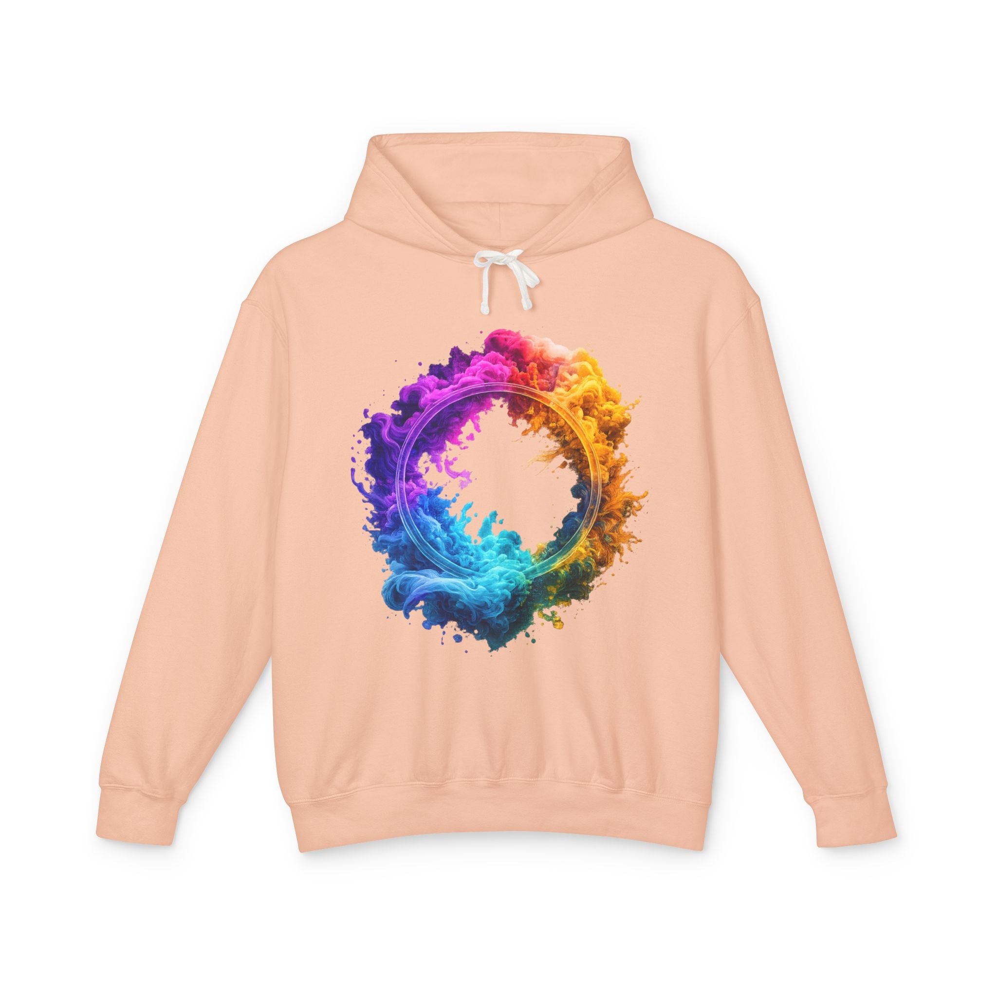 Color Burst Circle Hoodie — Vibrant Rainbow Splash Graphic Sweatshirt