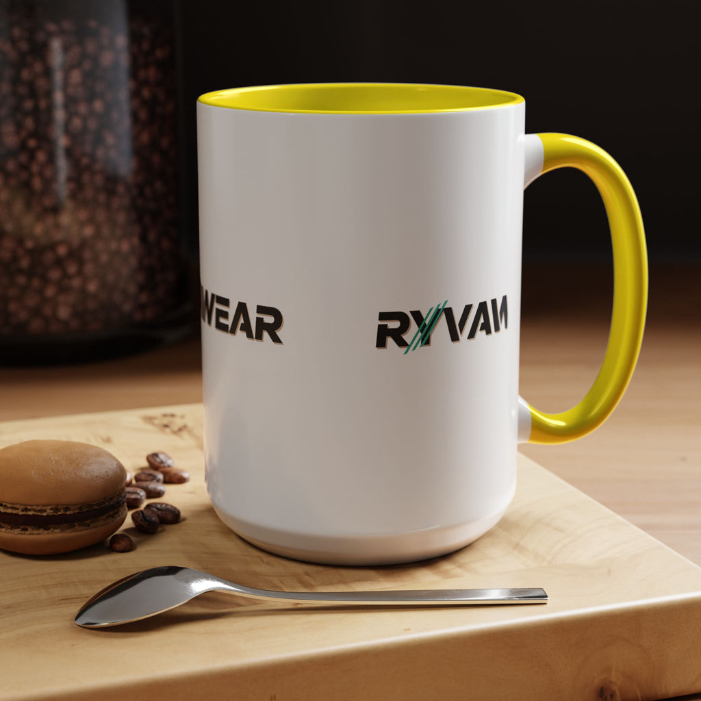 RyvaWear Logo Accent Coffee Mug — Black-Trim Ceramic Coffee Cup (11/15oz)
