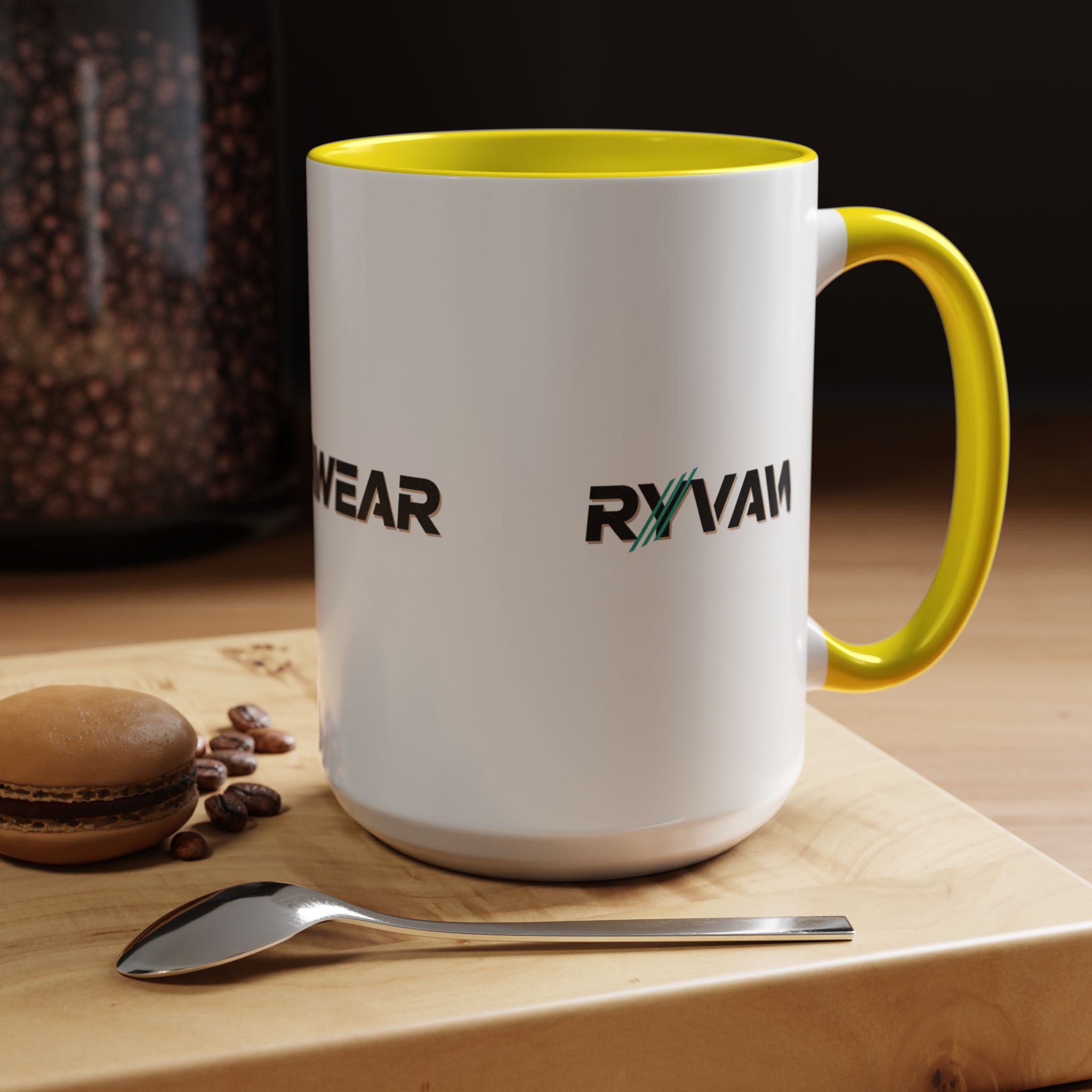 RyvaWear Logo Accent Coffee Mug — Black-Trim Ceramic Coffee Cup (11/15oz)