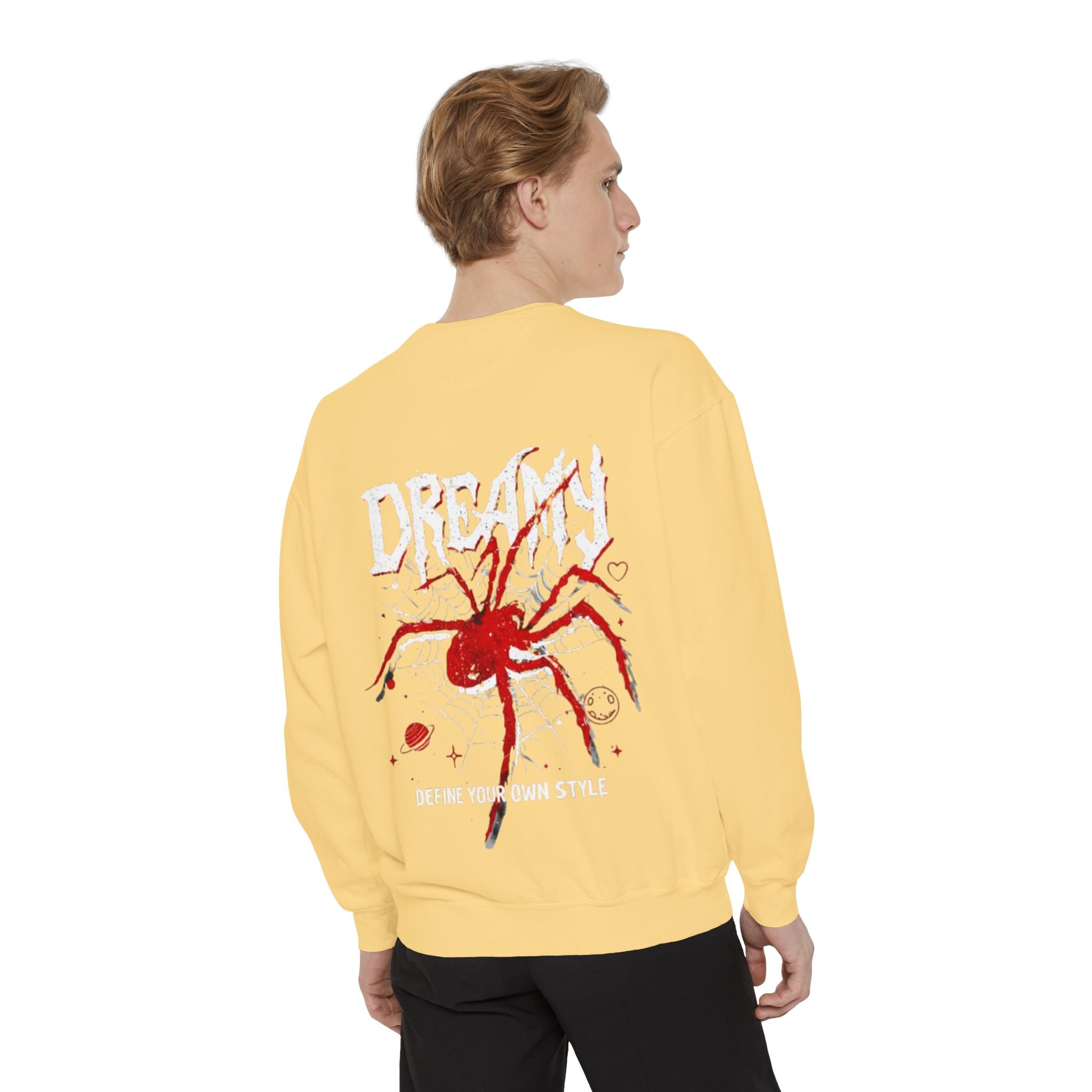Dreamy Spider Sweatshirt — "Define Your Own Style" Garment-Dyed Crewneck