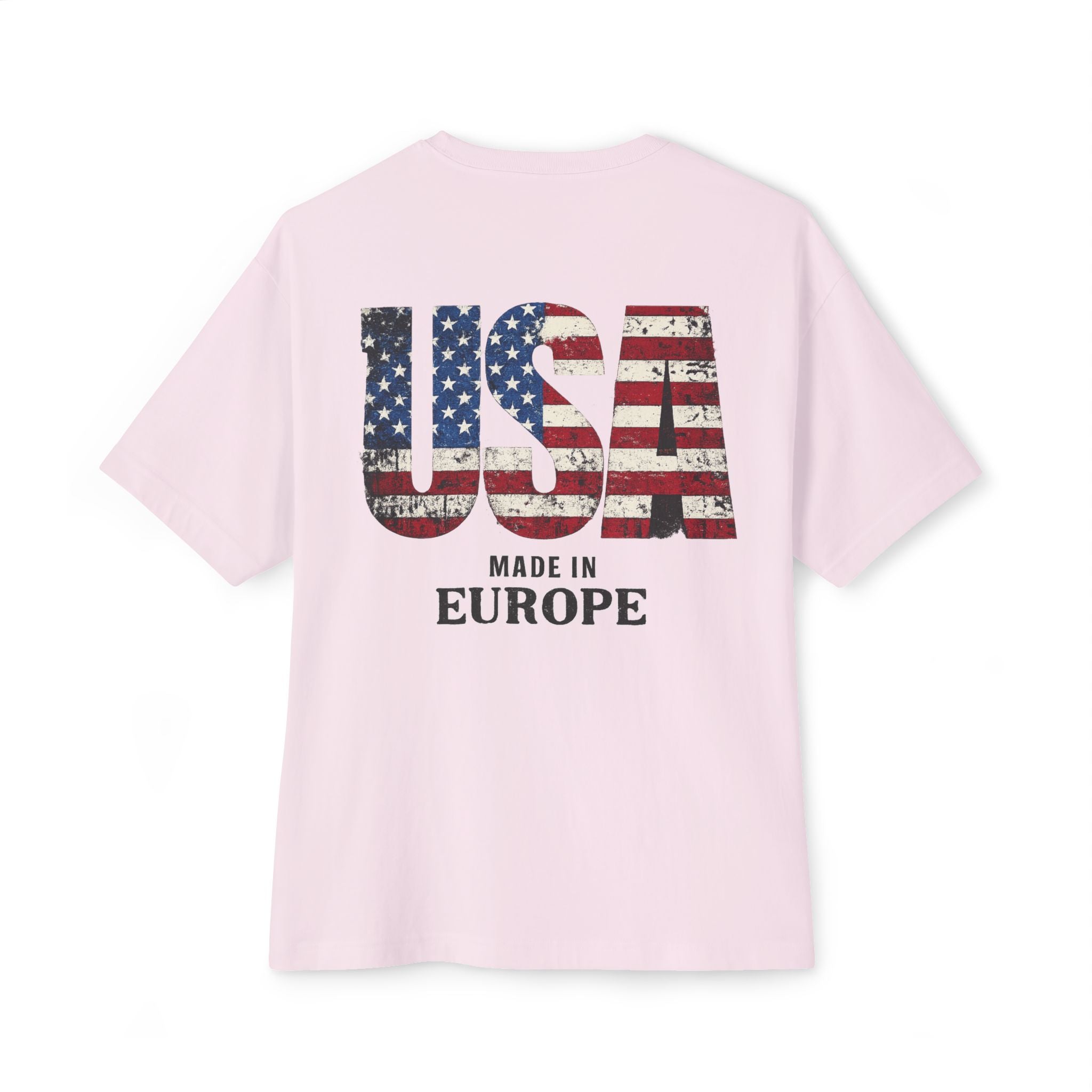 USA Flag Back Graphic Tee — "USA Made in Europe" Vintage Patriotic T‑Shirt