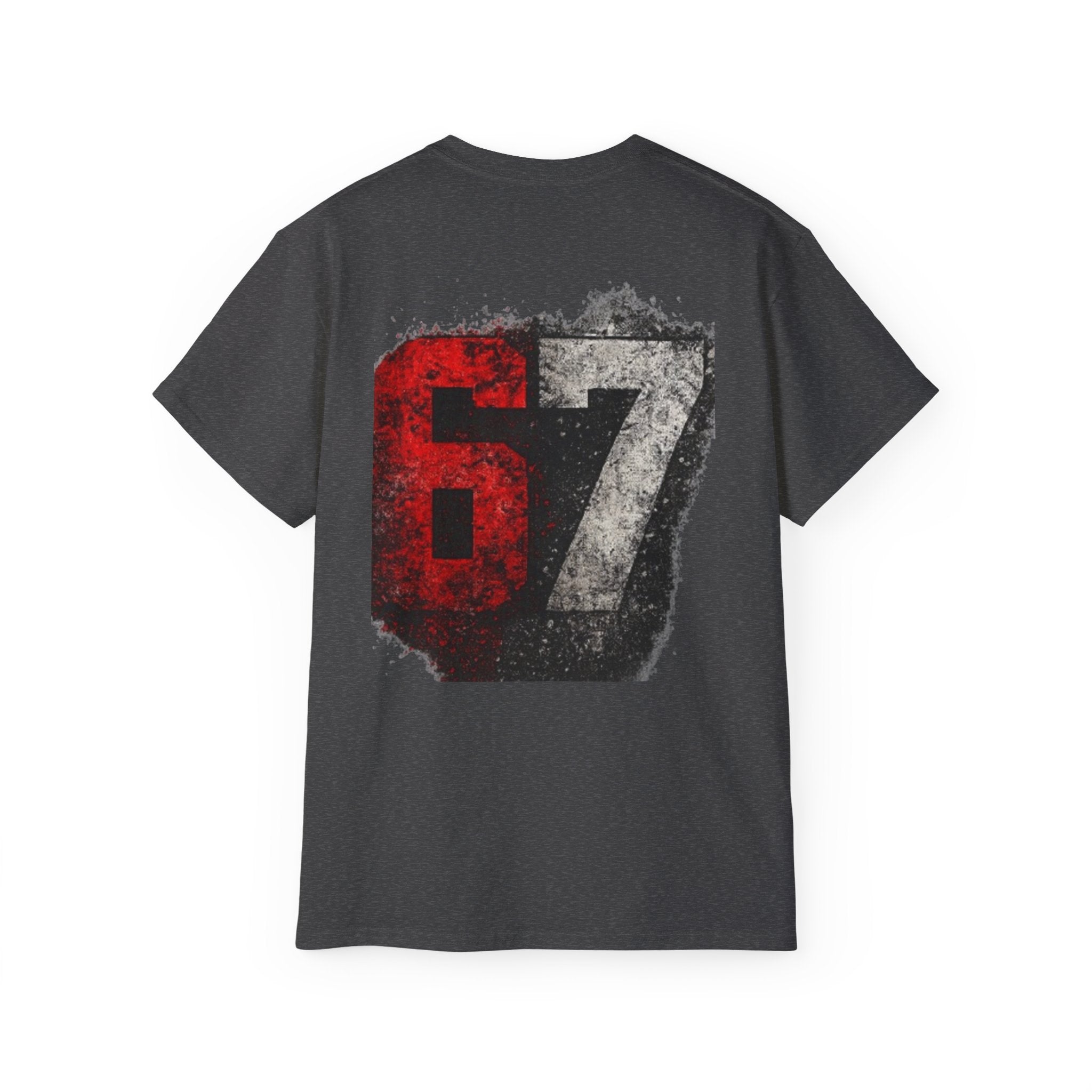 67 Distressed Racing Number Tee — Vintage Red & Gray Graphic T‑Shirt