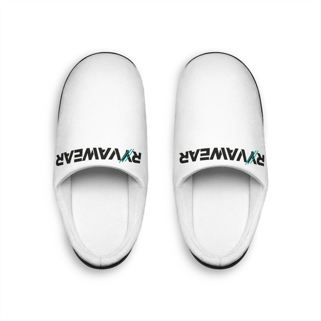 Women's Indoor Slippers — Cozy White Slide Slippers with 'RYANWEAR' Logo