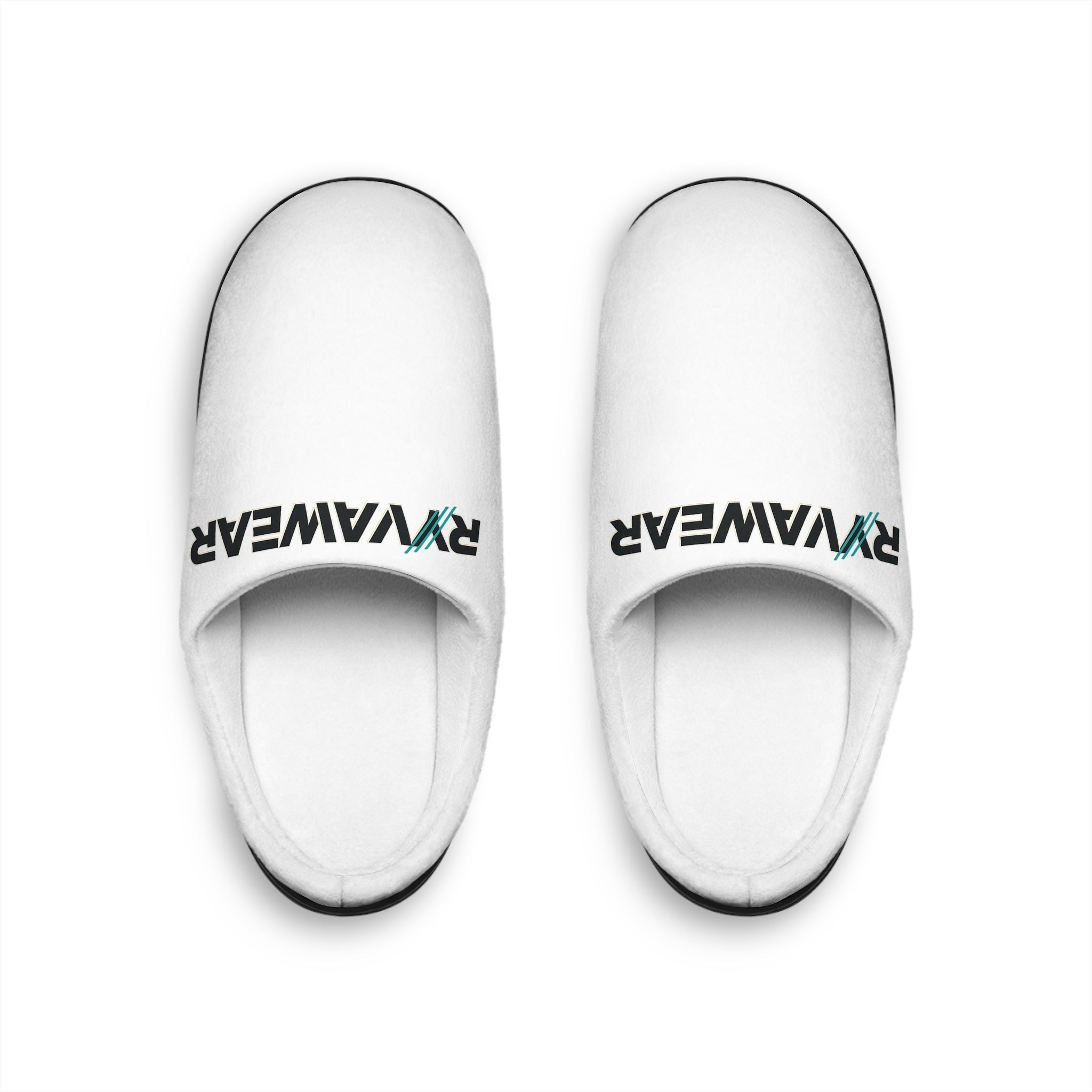 Women's Indoor Slippers — Cozy White Slide Slippers with 'RYANWEAR' Logo