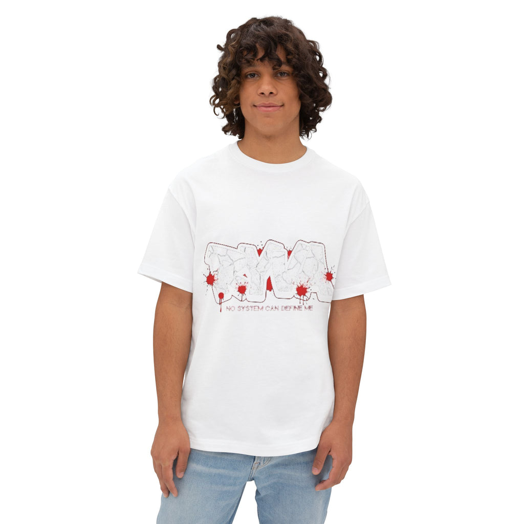 Oversized Boxy Tee — Abstract Floral Outline with Red Blooms & “No System Can Control Me”