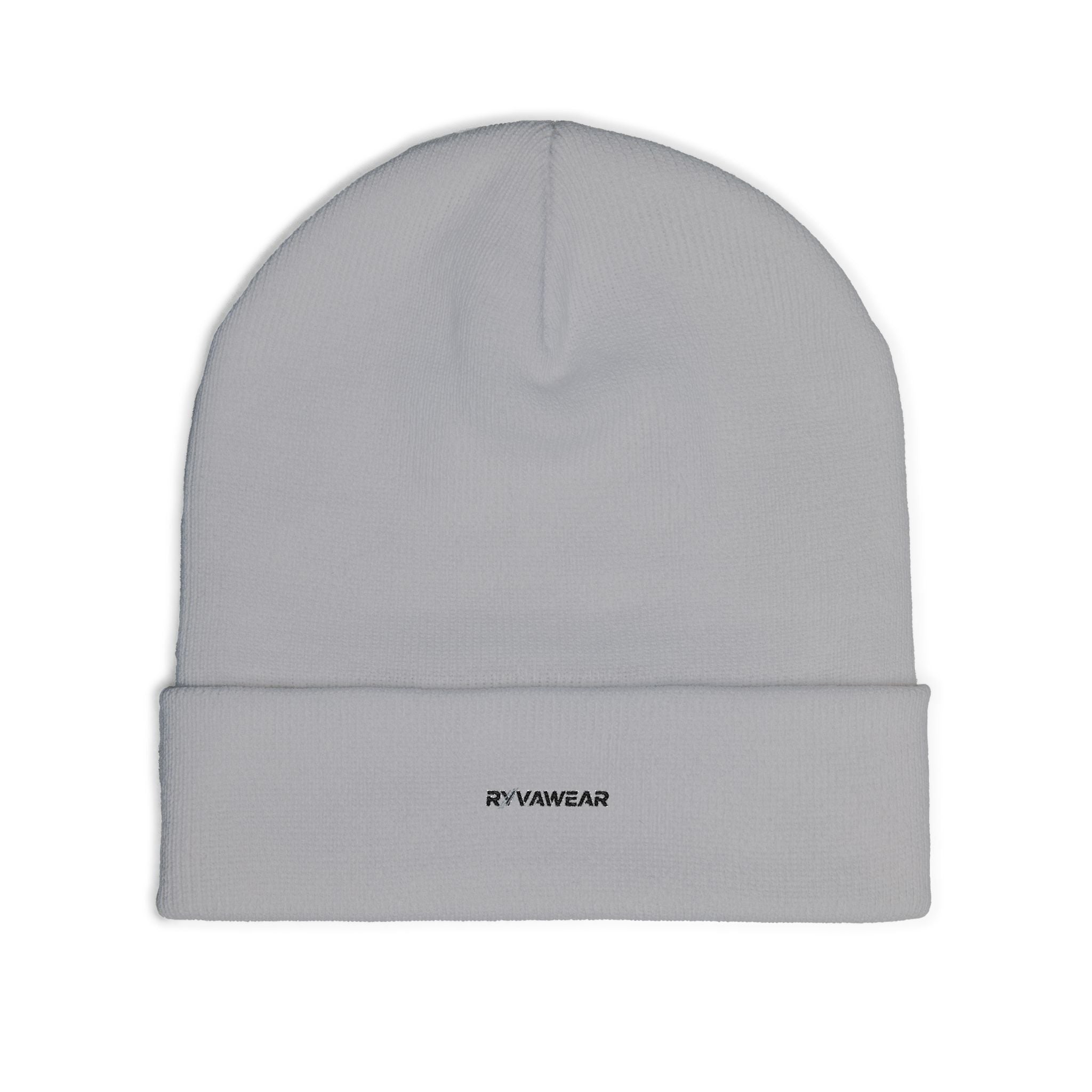 Embroidered Knit Beanie — Minimal 'RYVAWEAR' Cuff Hat