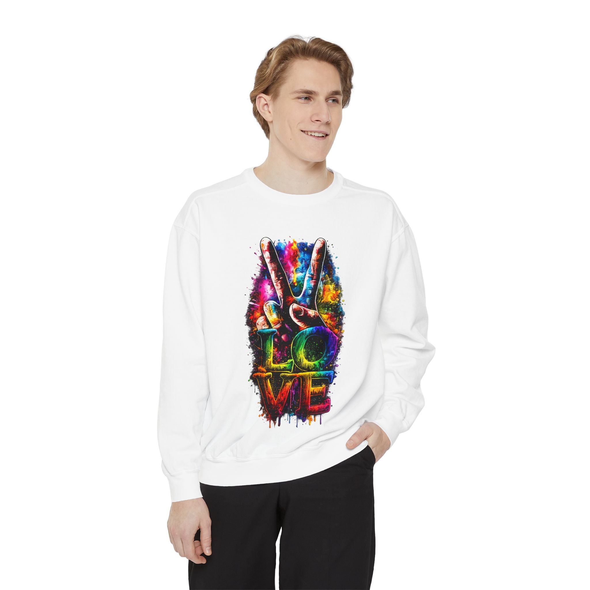Peace & Love Tie-Dye Sweatshirt — Colorful Peace Sign Graphic