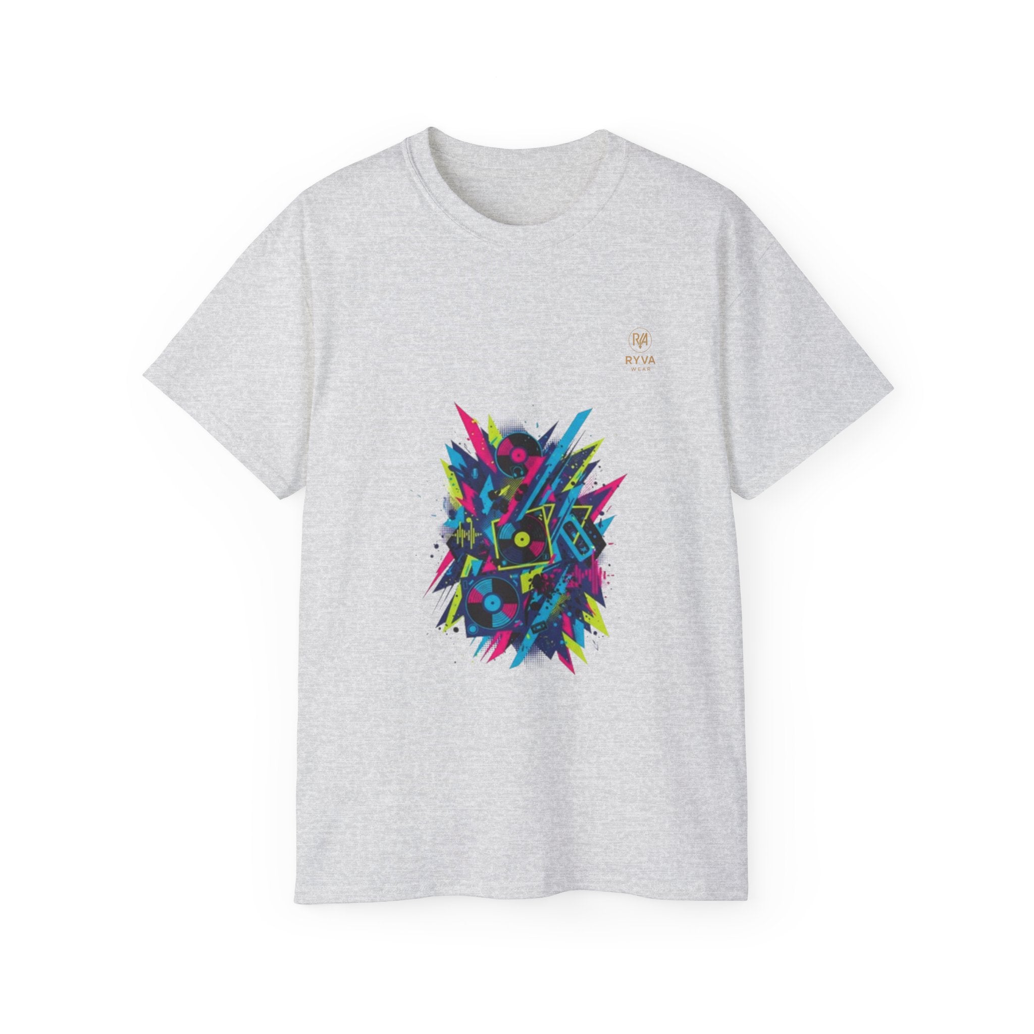 Abstract Neon Geometric Tee Retro 80s Vibes Graphic T-Shirt