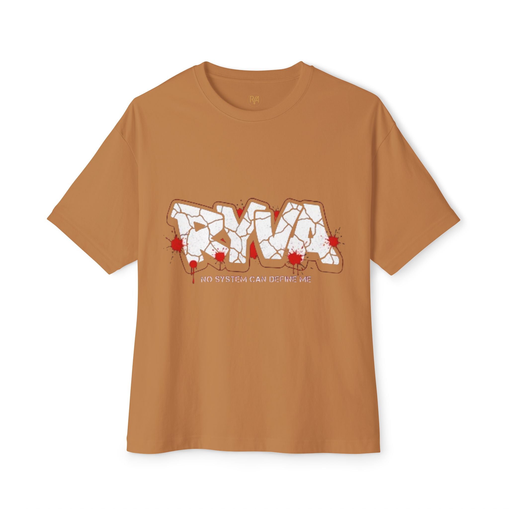 Oversized Boxy Tee — Abstract Floral Outline with Red Blooms & “No System Can Control Me”