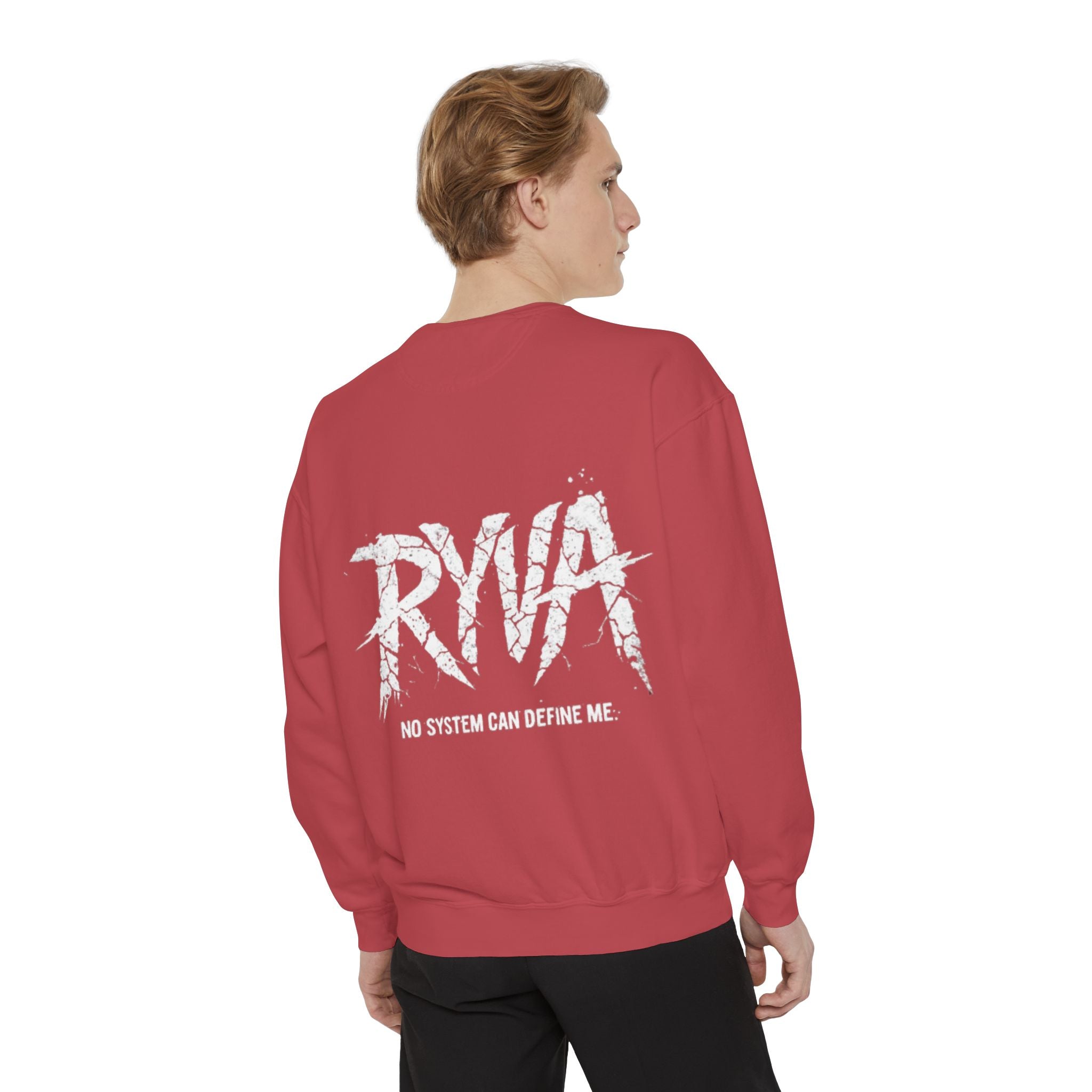 RYVA Graphic Sweatshirt — "No System Can Define Me" Garment-Dyed Crewneck