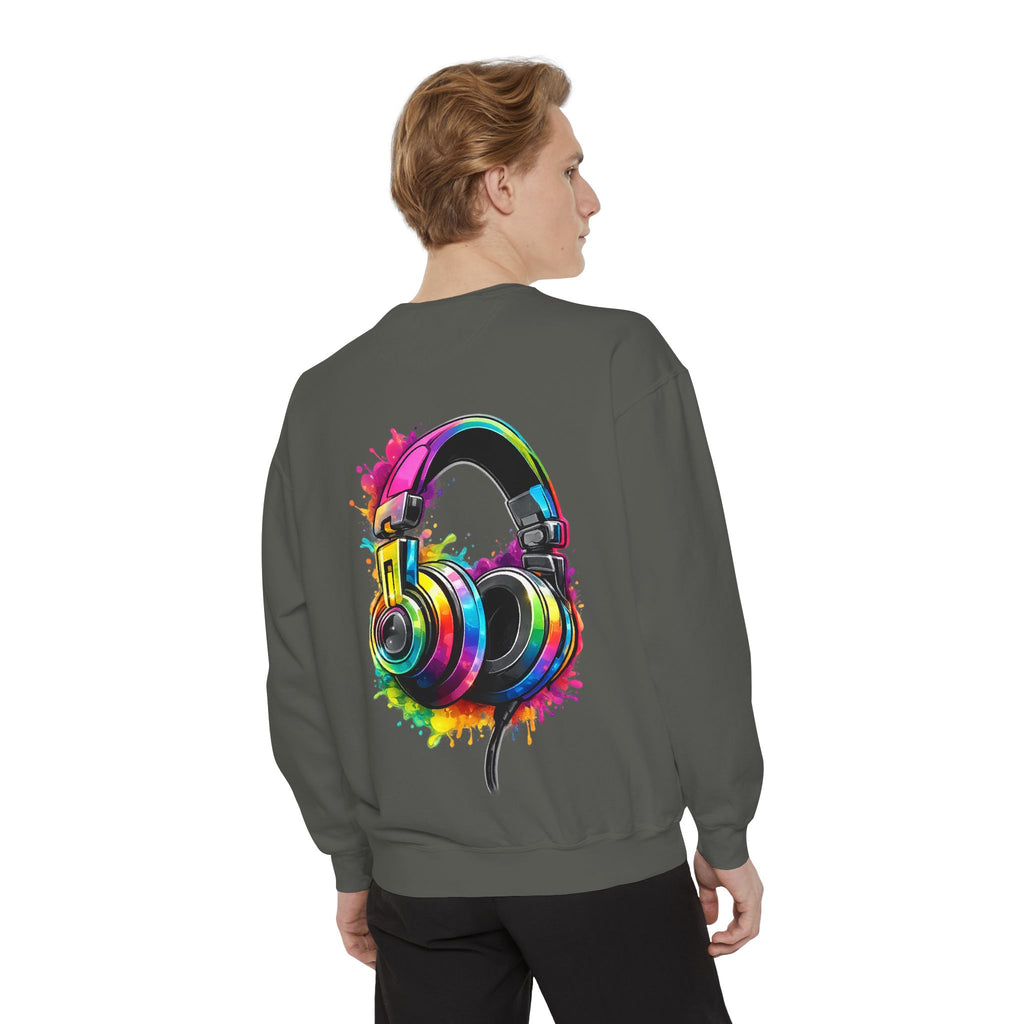 Sweatshirt — Colorful Watercolor Headphones Crewneck, Music Lover Graphic Sweatshirt