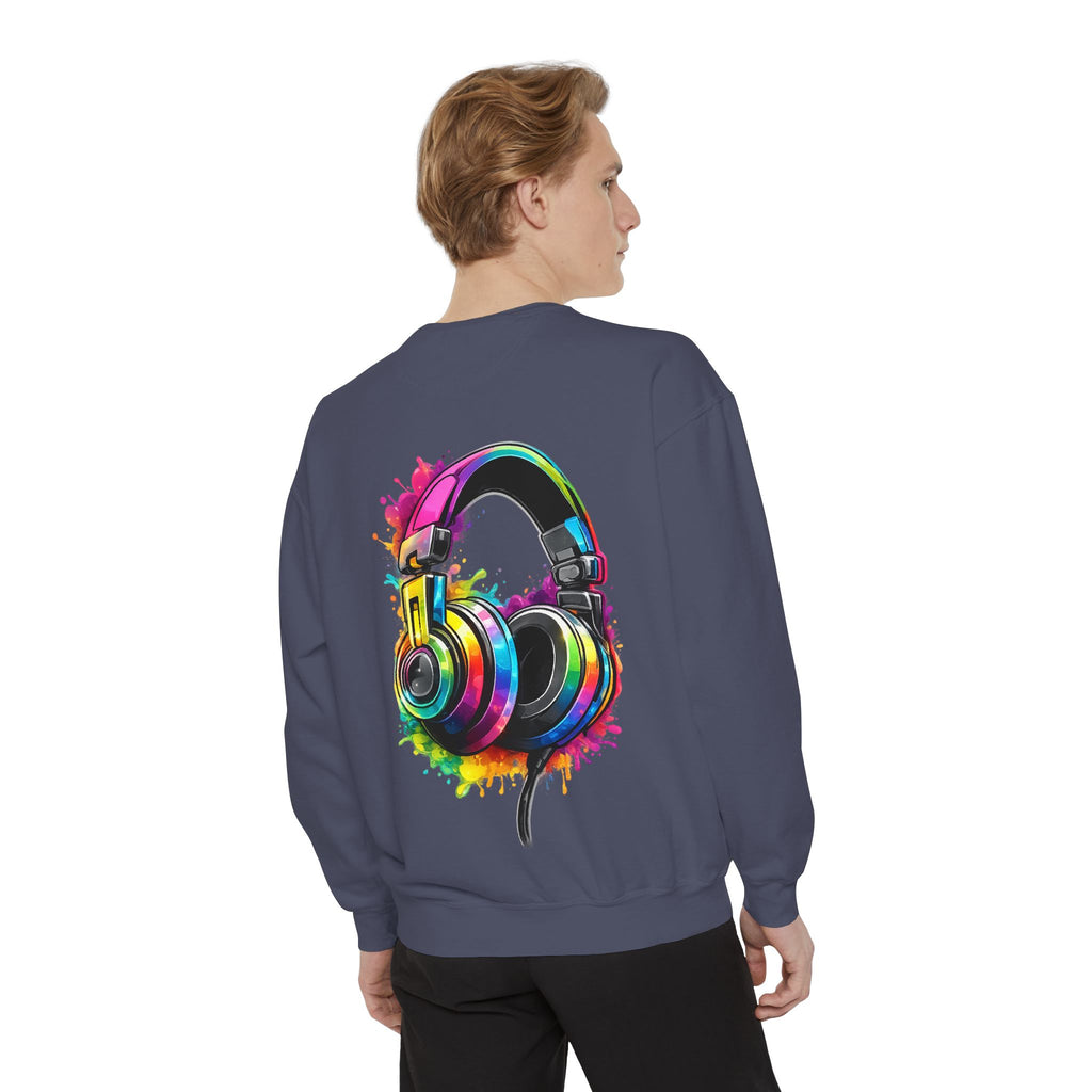 Sweatshirt — Colorful Watercolor Headphones Crewneck, Music Lover Graphic Sweatshirt