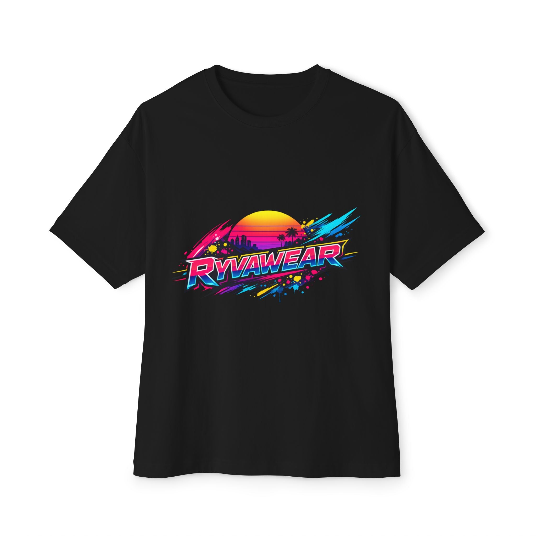 Retro Sunset Graphic Tee — "RVVAWEAR" 80s Vaporwave Style Boxy T-Shirt