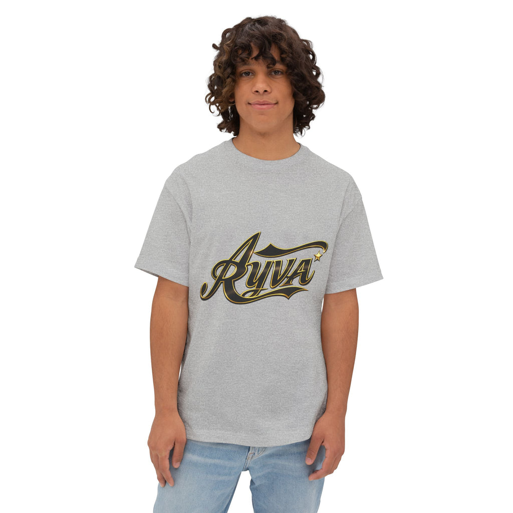 Ayva Script Logo Tee — Oversized Boxy White T‑Shirt with Gold Accent