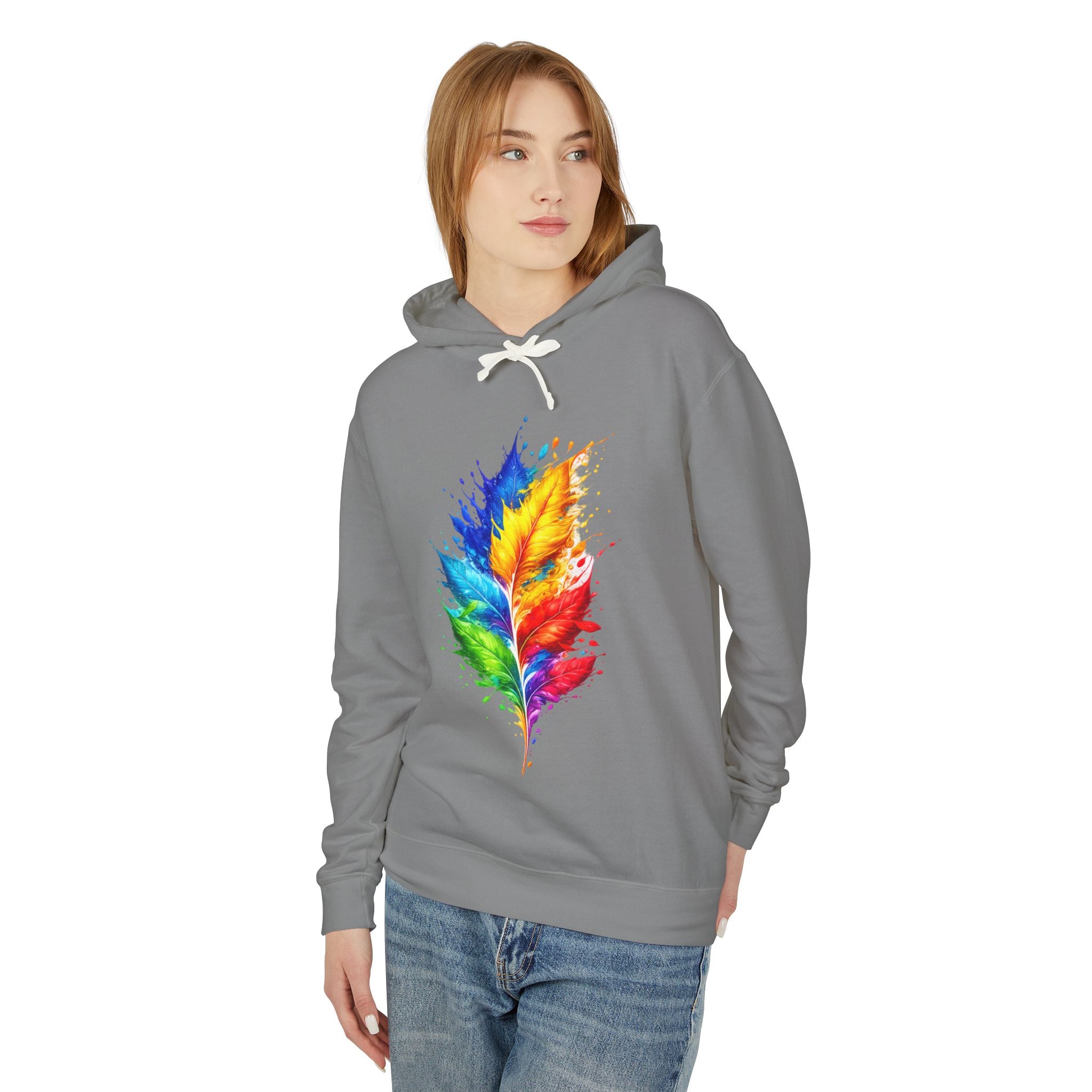 Colorful Feather Hoodie — Watercolor Rainbow Feather Pullover