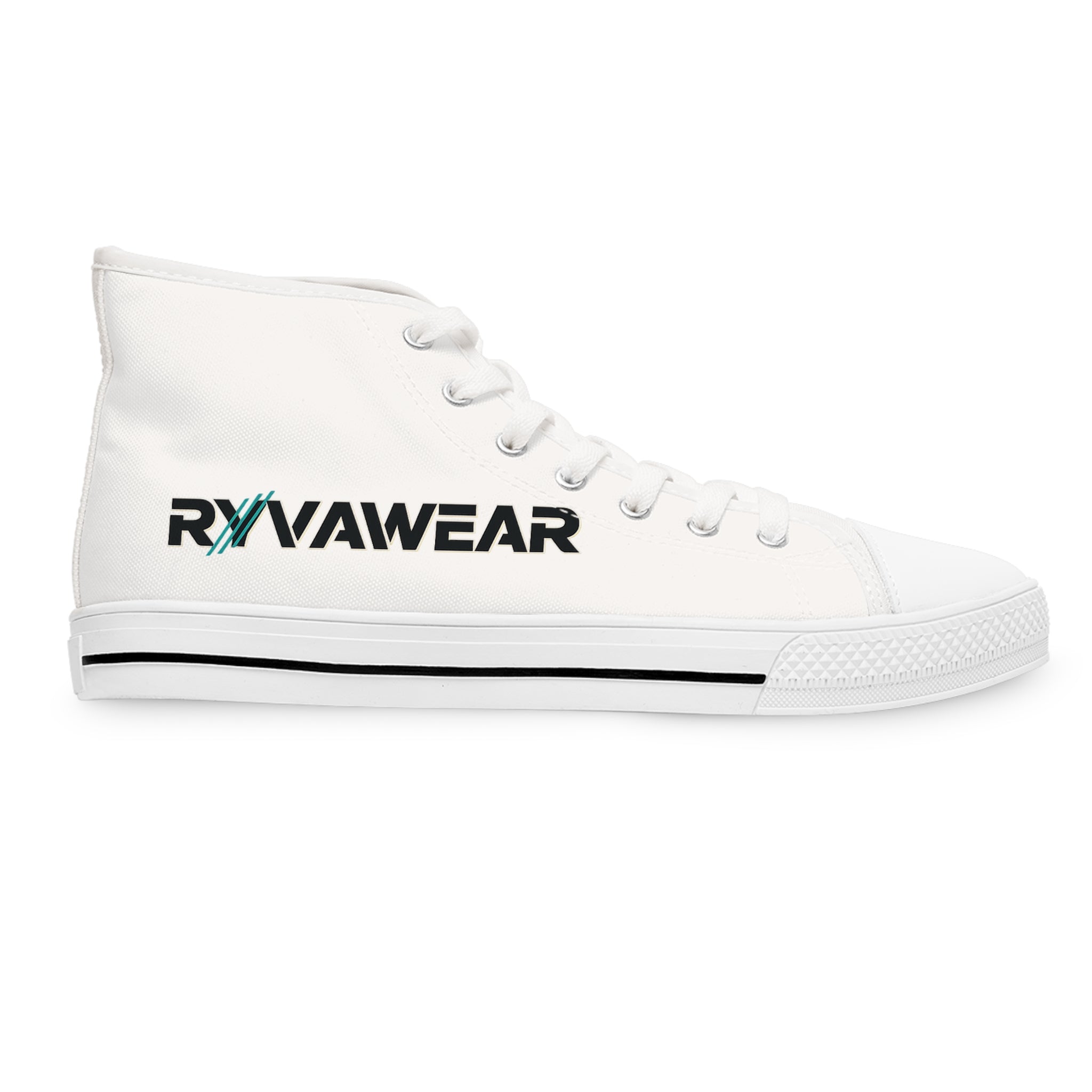 Women's High Top Sneakers — White 'RNVAWEAR' Logo Casual Canvas Shoes