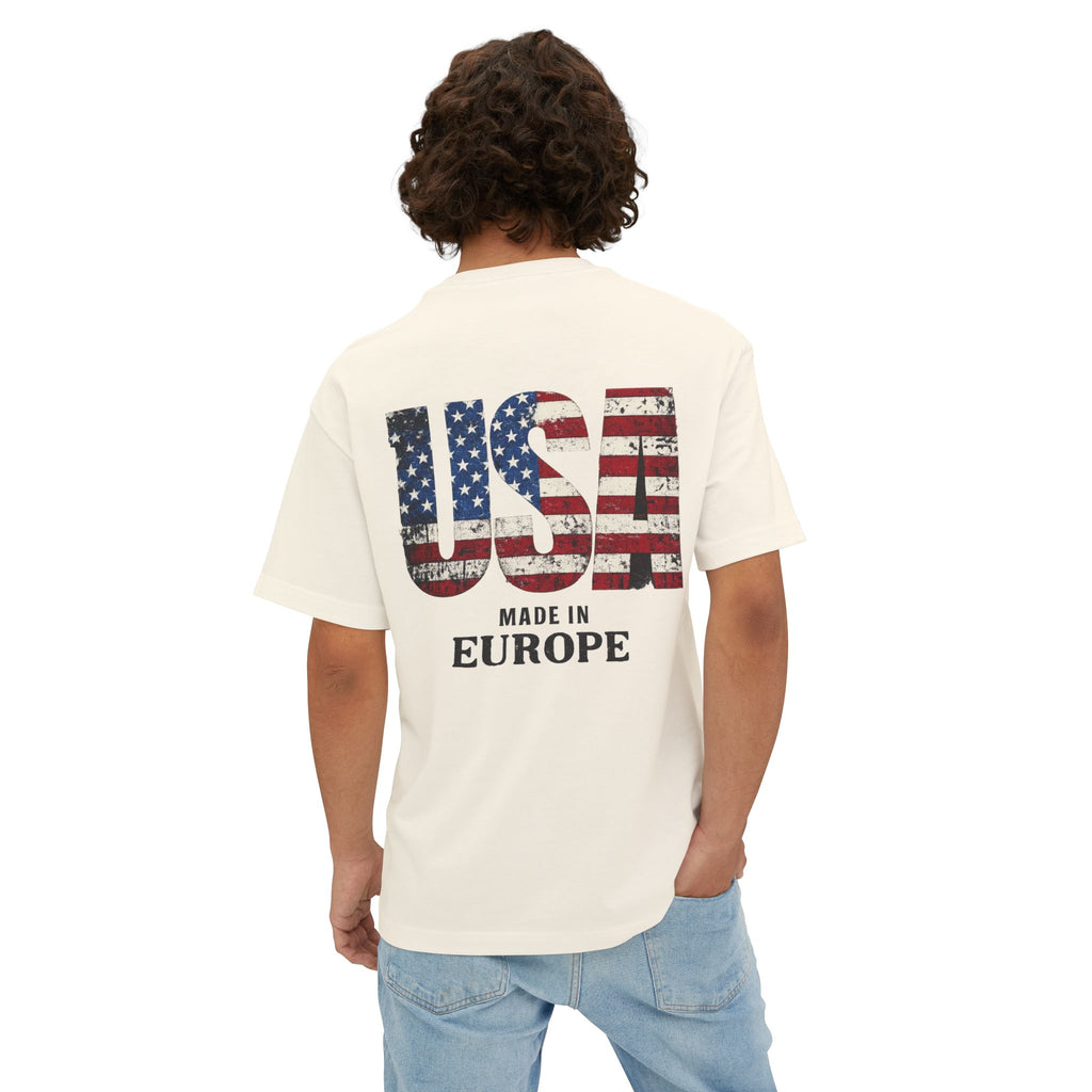 USA Flag Back Graphic Tee — "USA Made in Europe" Vintage Patriotic T‑Shirt