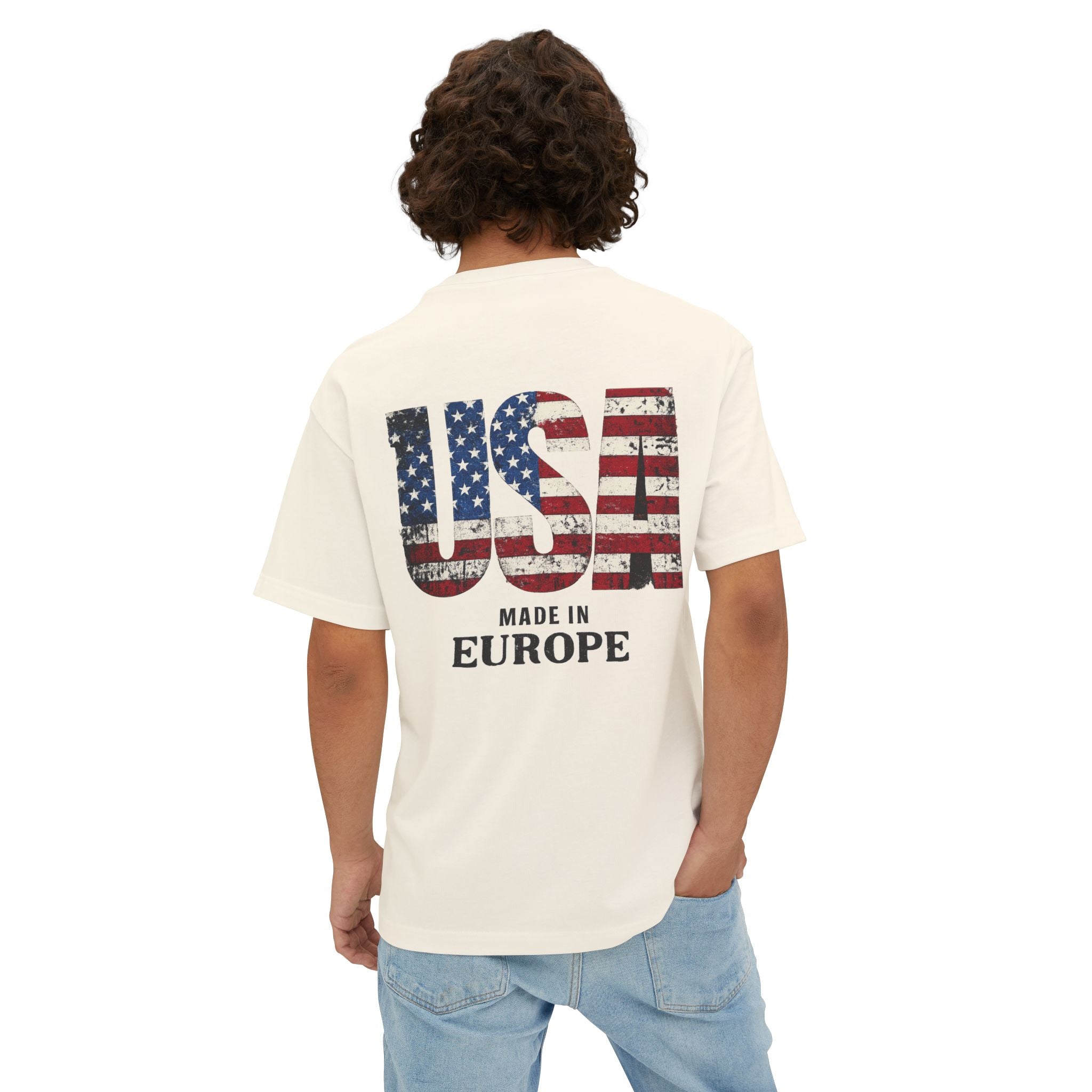 USA Flag Back Graphic Tee — "USA Made in Europe" Vintage Patriotic T‑Shirt