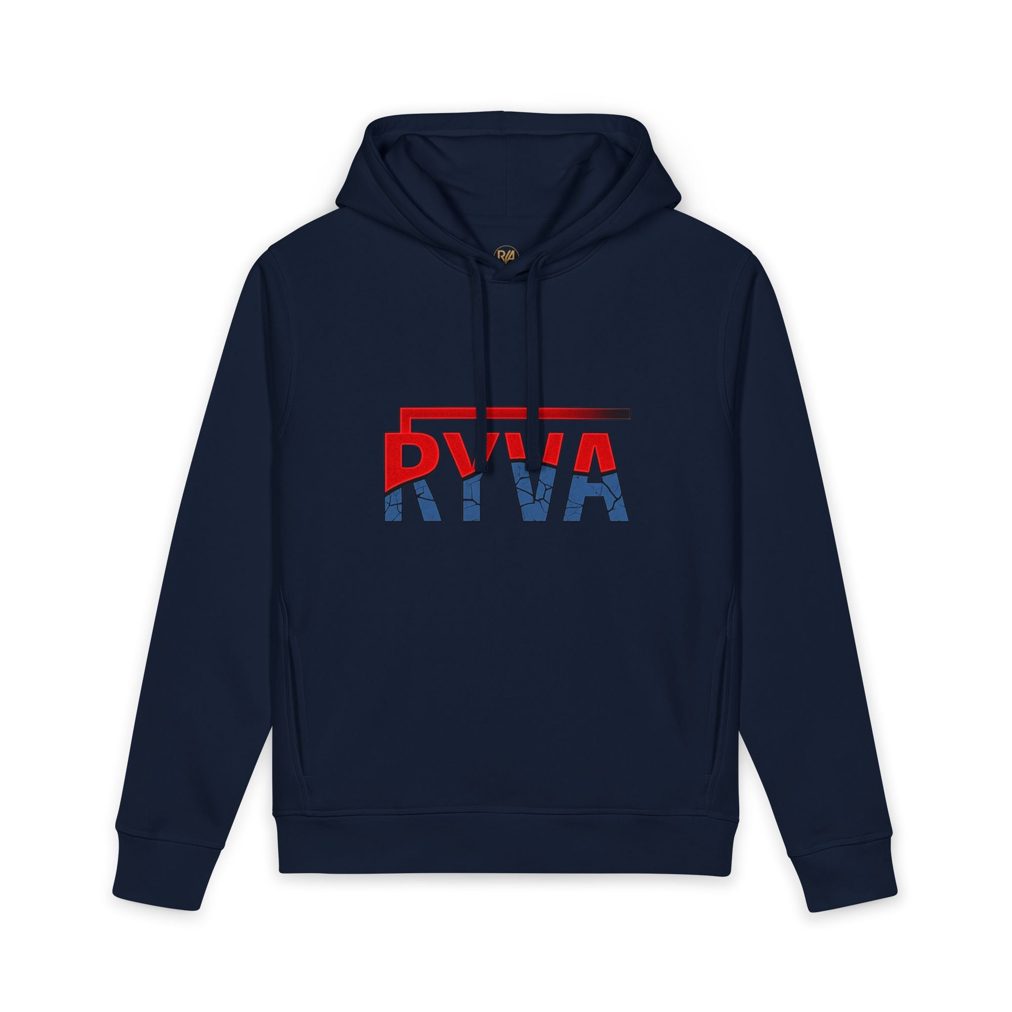 RYVA Logo Hoodie — Minimalist Red & Blue Graphic Pullover