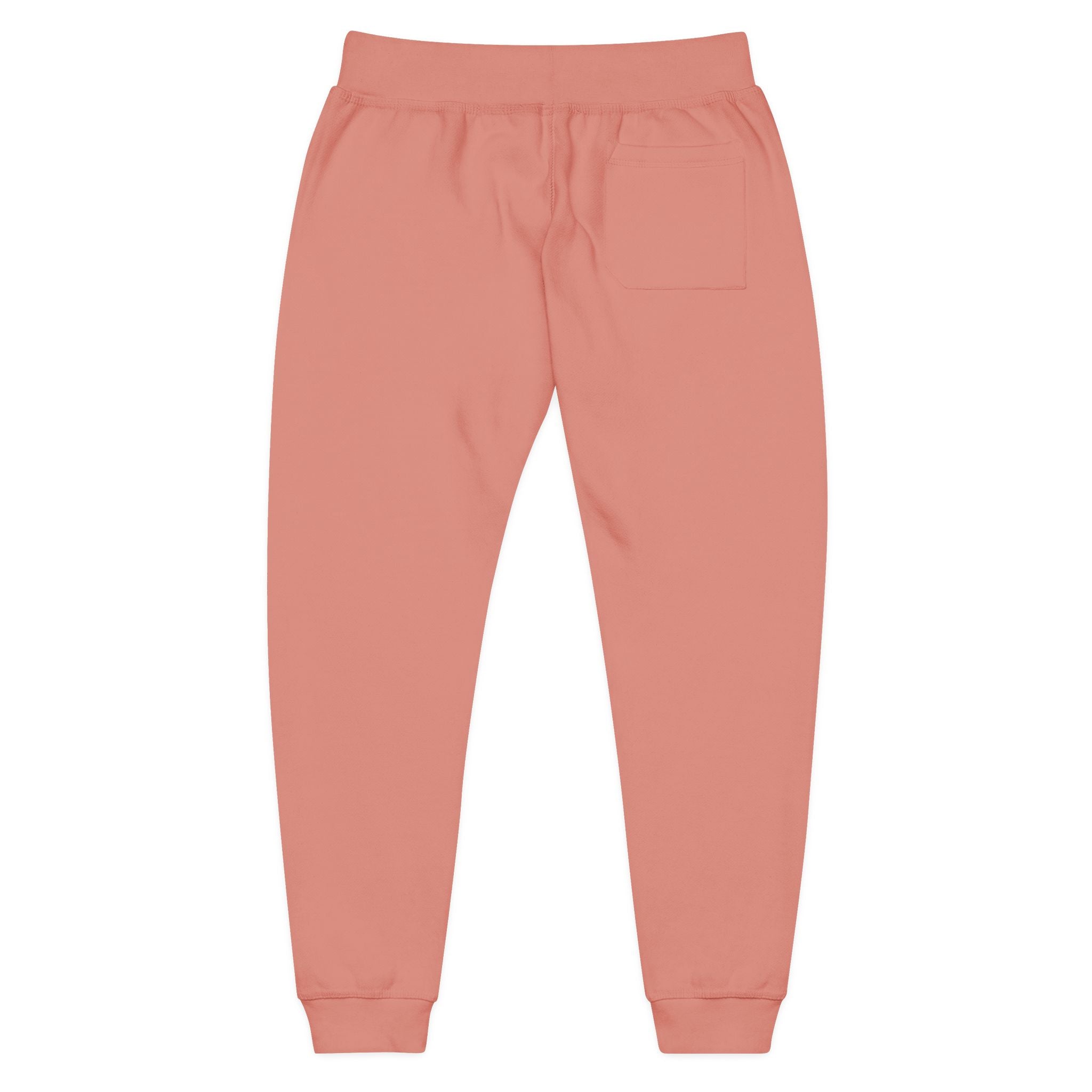 Embroidered Cozy Fleece Sweatpants — Coral Joggers with Pocket Patch