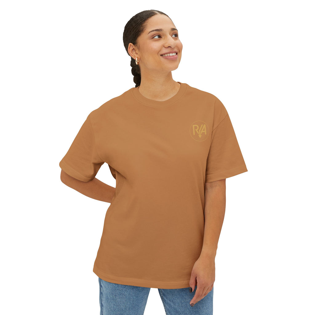 Boxy Tee — Minimal Gold "R/A" Logo Chest & Upper Back