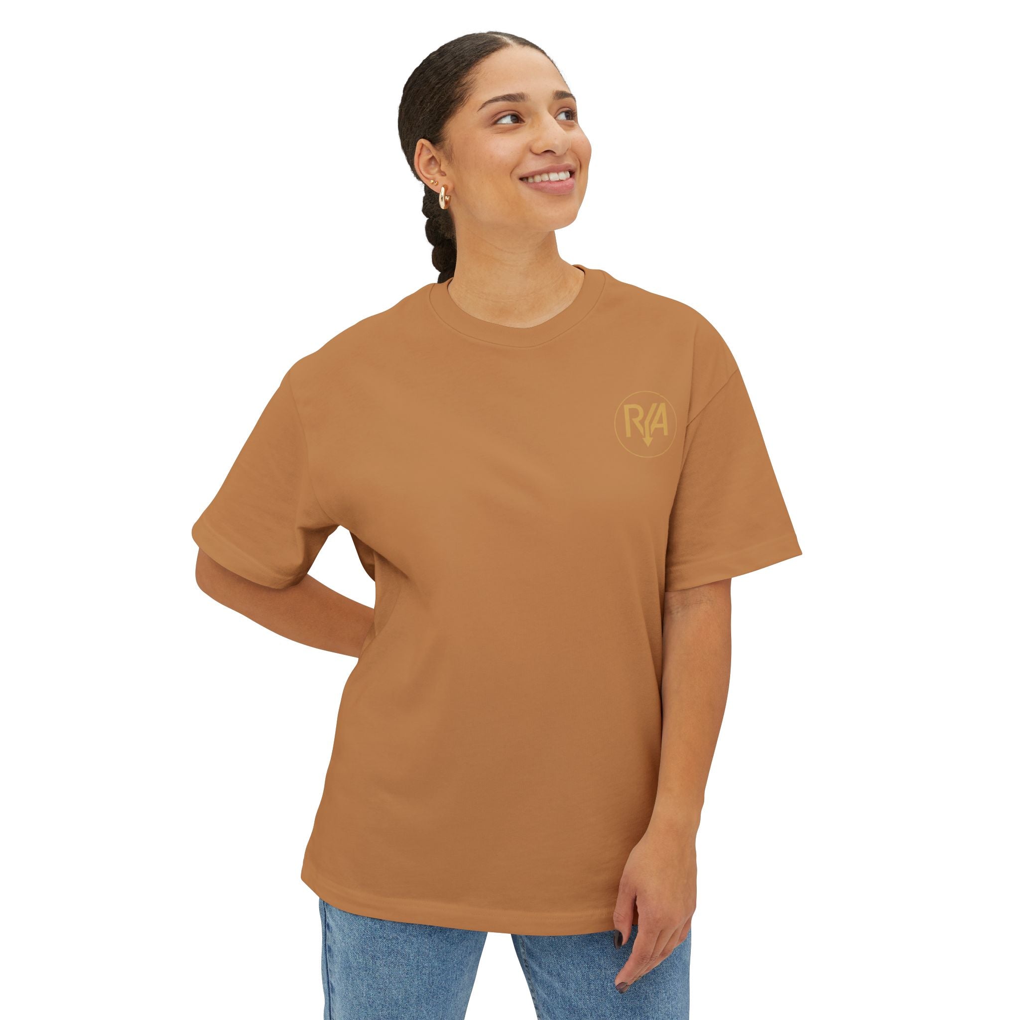Boxy Tee — Minimal Gold "R/A" Logo Chest & Upper Back