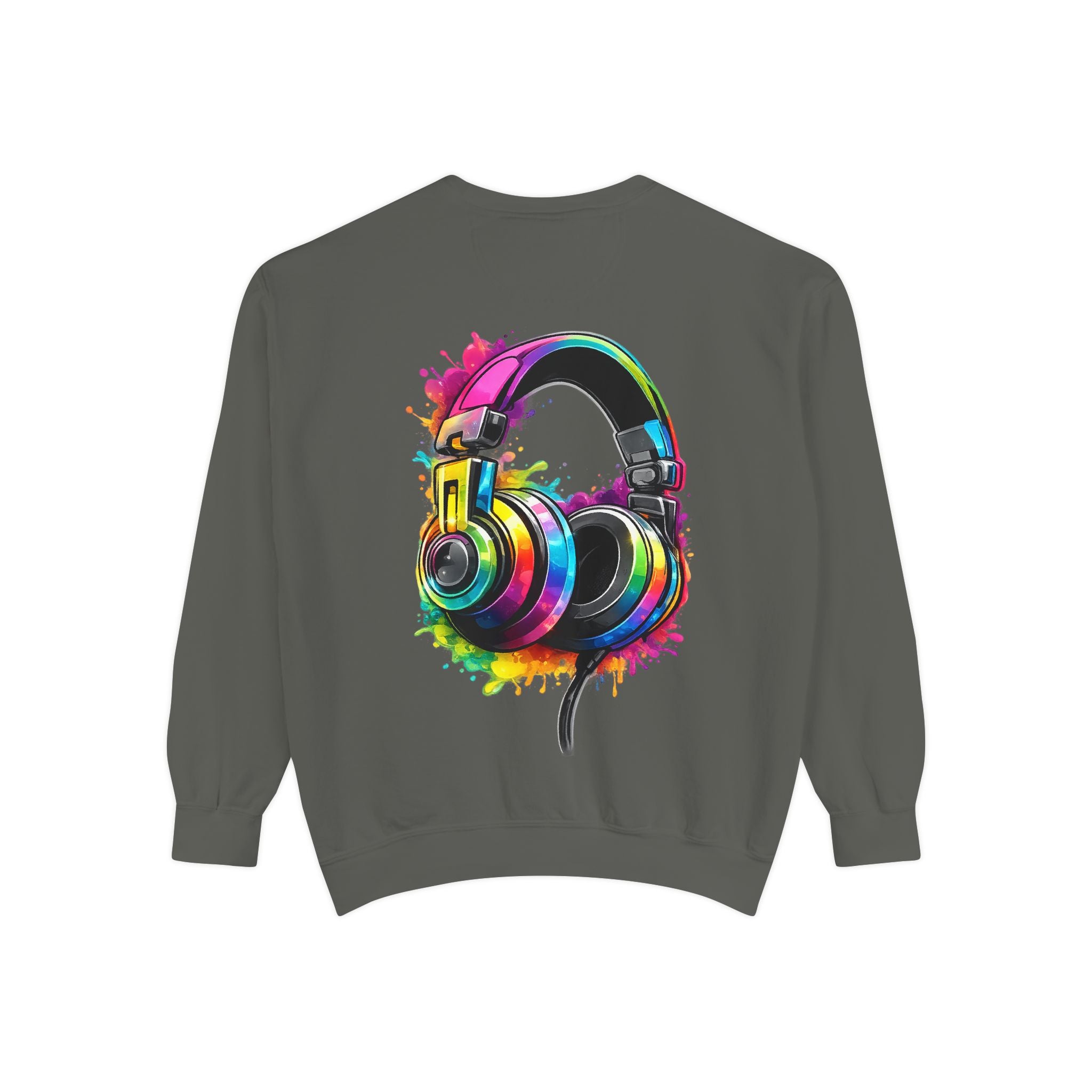 Sweatshirt — Colorful Watercolor Headphones Crewneck, Music Lover Graphic Sweatshirt