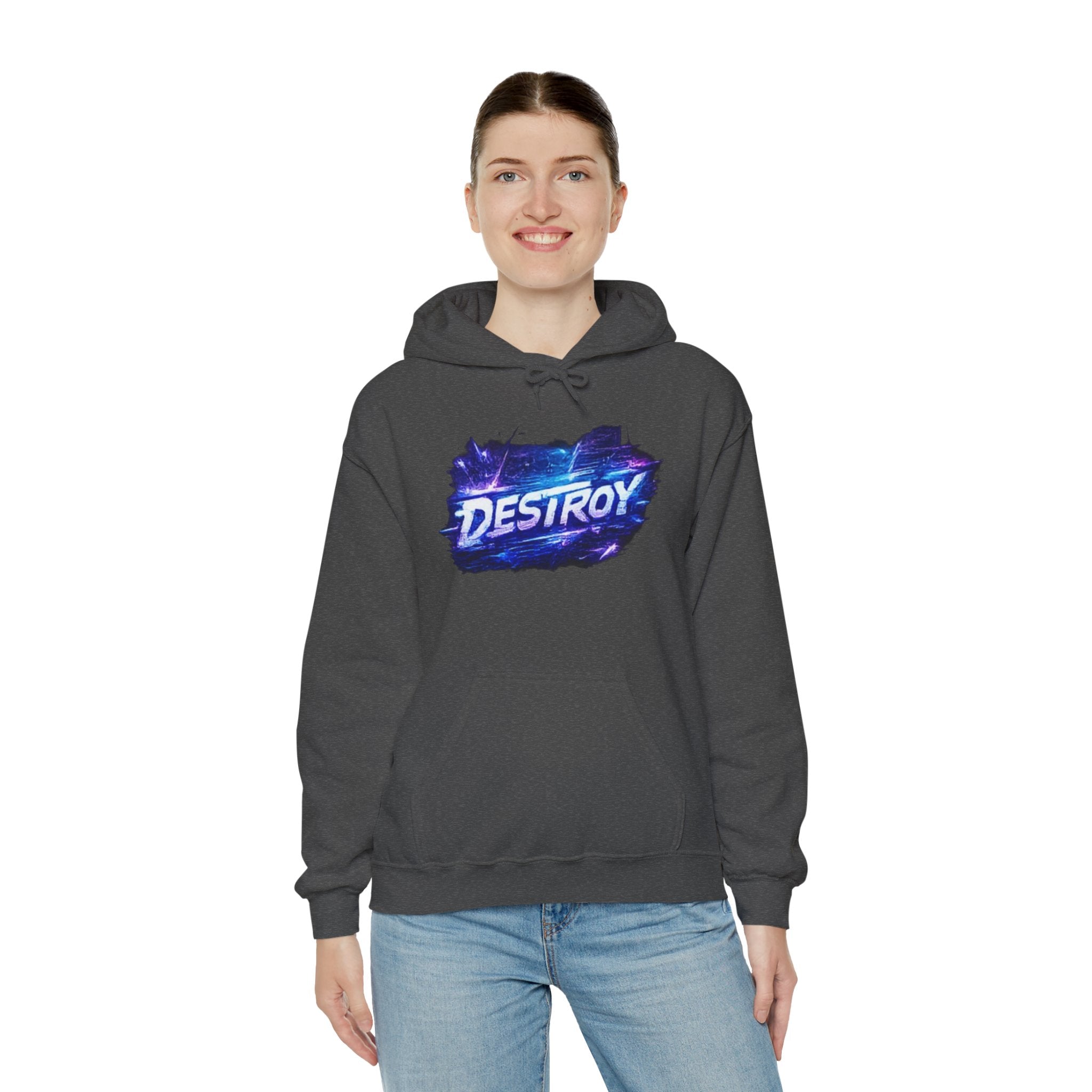 Destroy Graphic Hoodie - Retro Cosmic Brushstroke Pullover