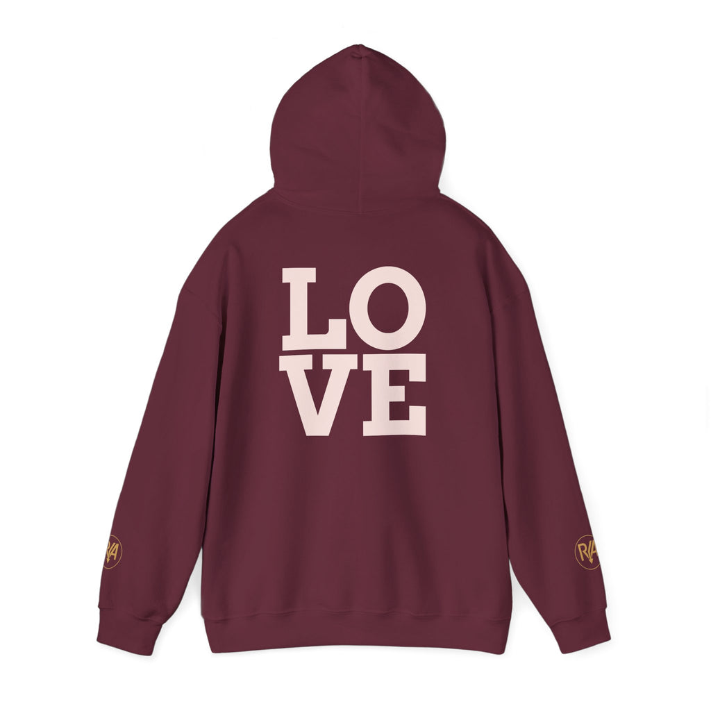 Love Graphic Hoodie — Minimal White Pullover with Gold Logo