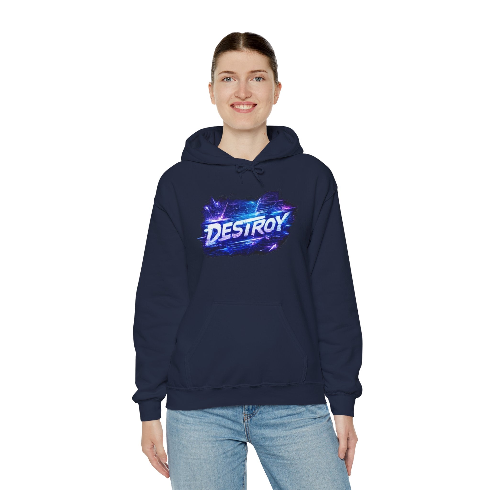 Destroy Graphic Hoodie - Retro Cosmic Brushstroke Pullover