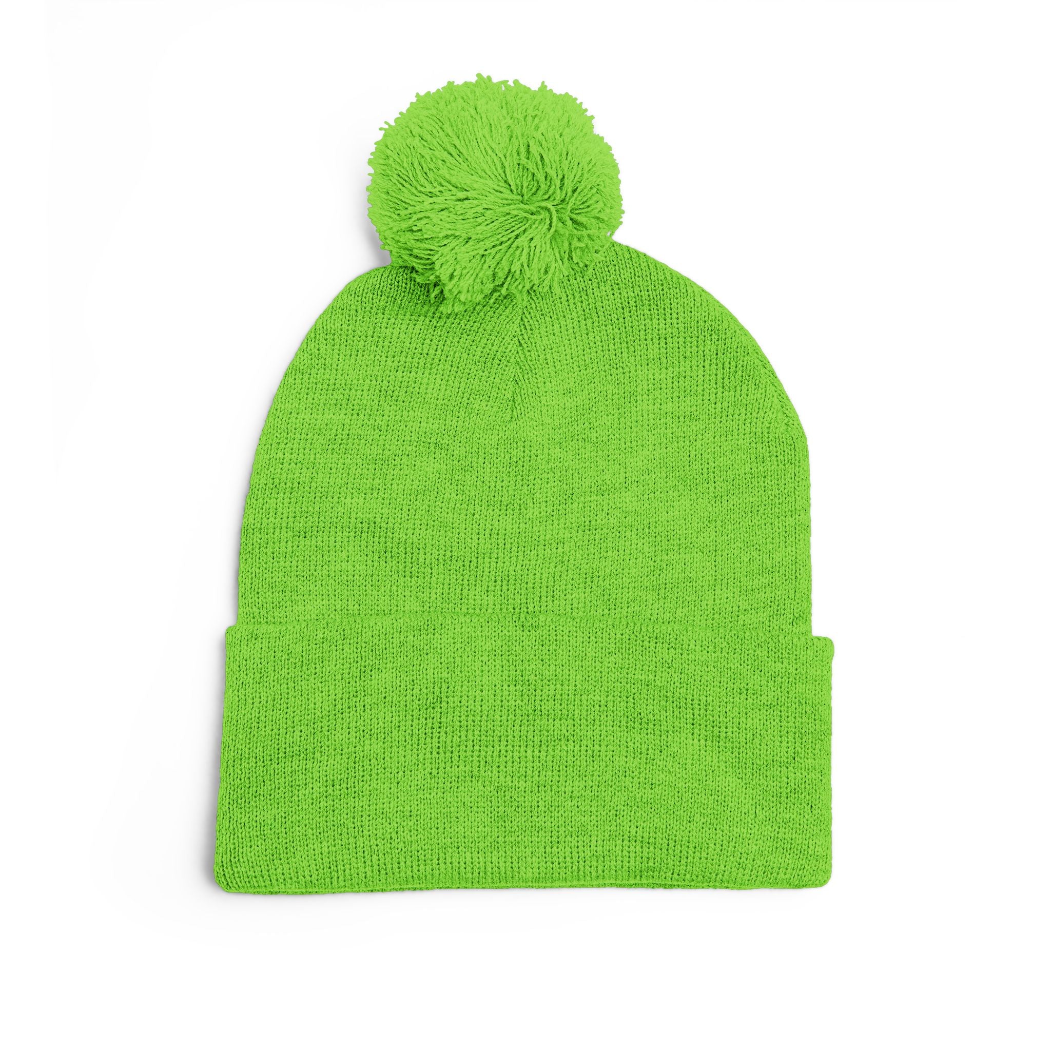 Embroidered Pom-Pom Knit Cap — Cozy Winter Beanie with Fold-Over Cuff