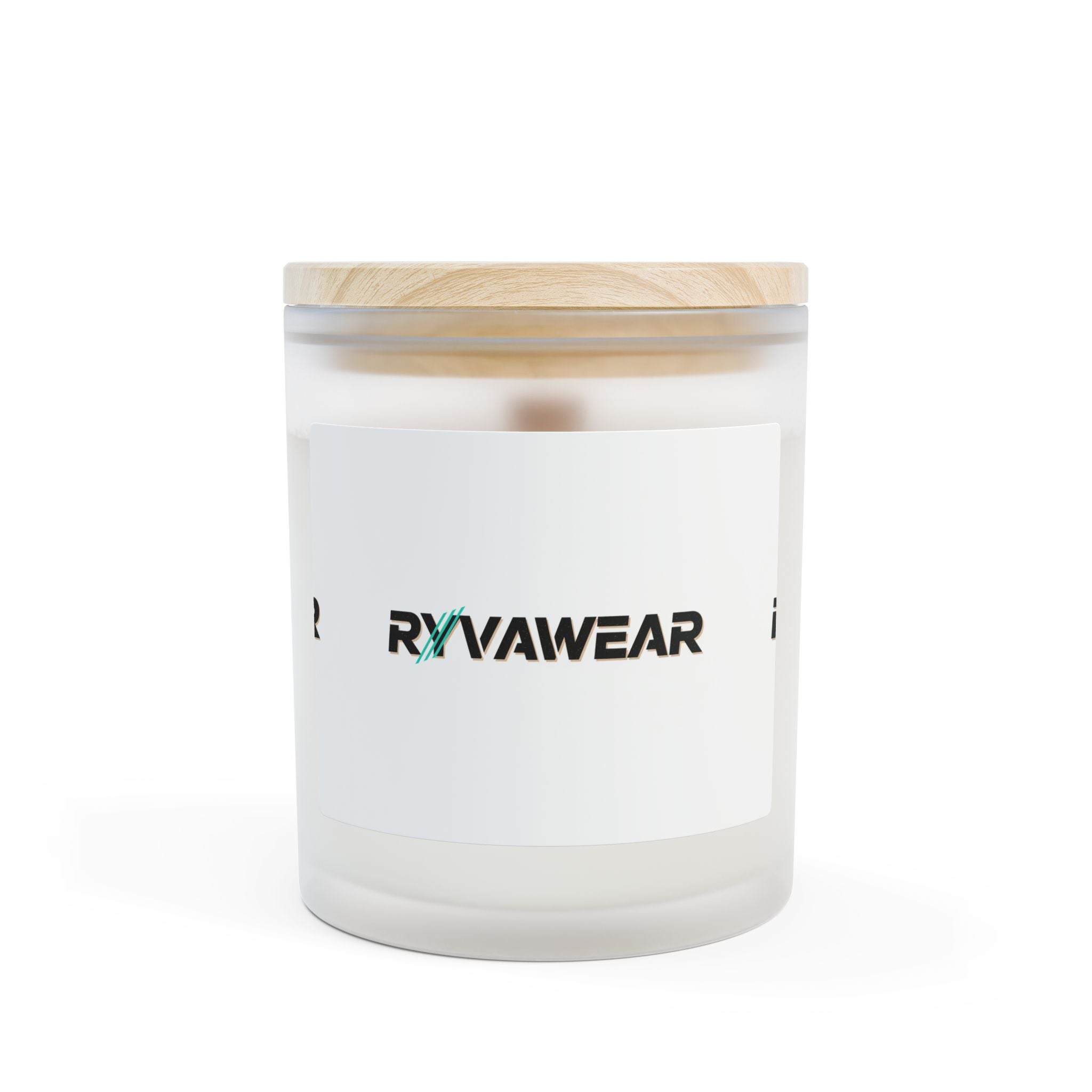 Frosted Glass Candle — Ryvawear Logo Soy Candle, 11 oz Wooden Lid