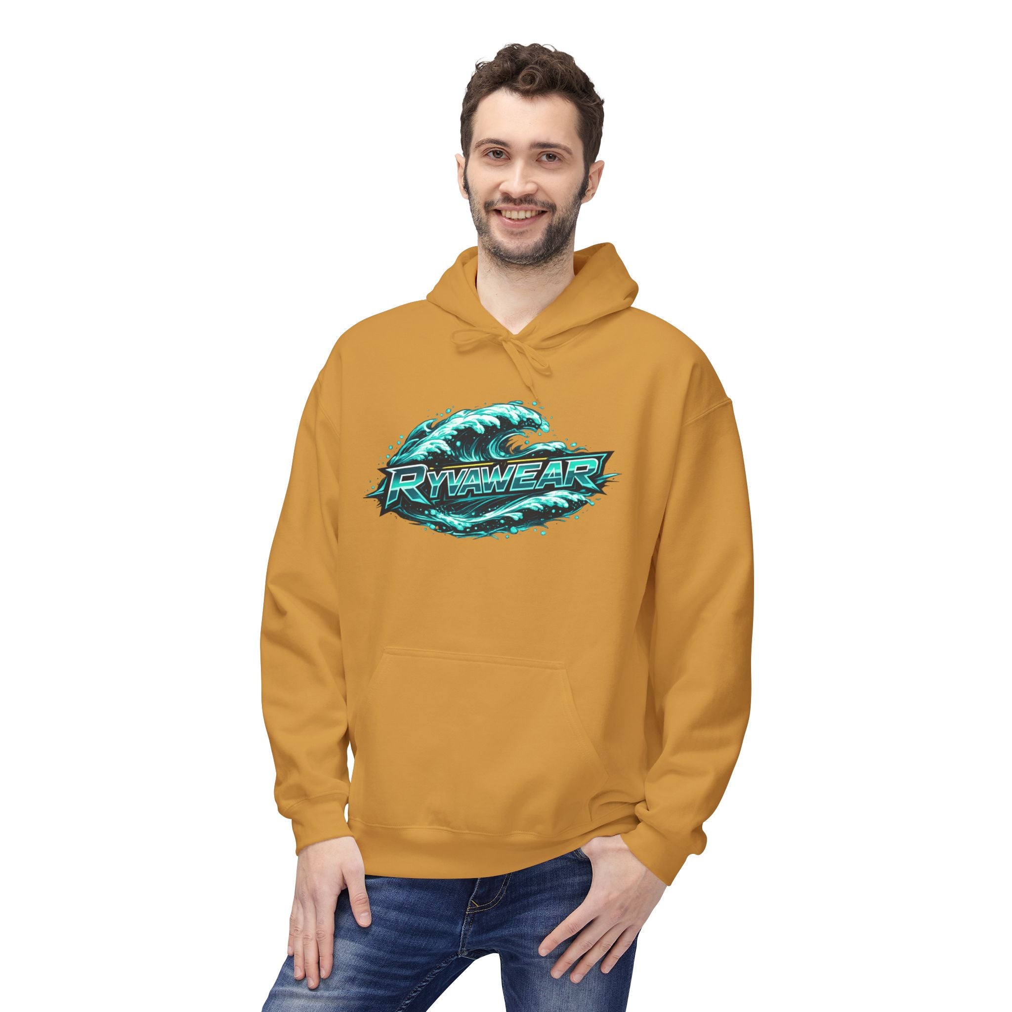 Hoodie — Retro Teal 'Rivestar' Surf Wave Logo Pullover