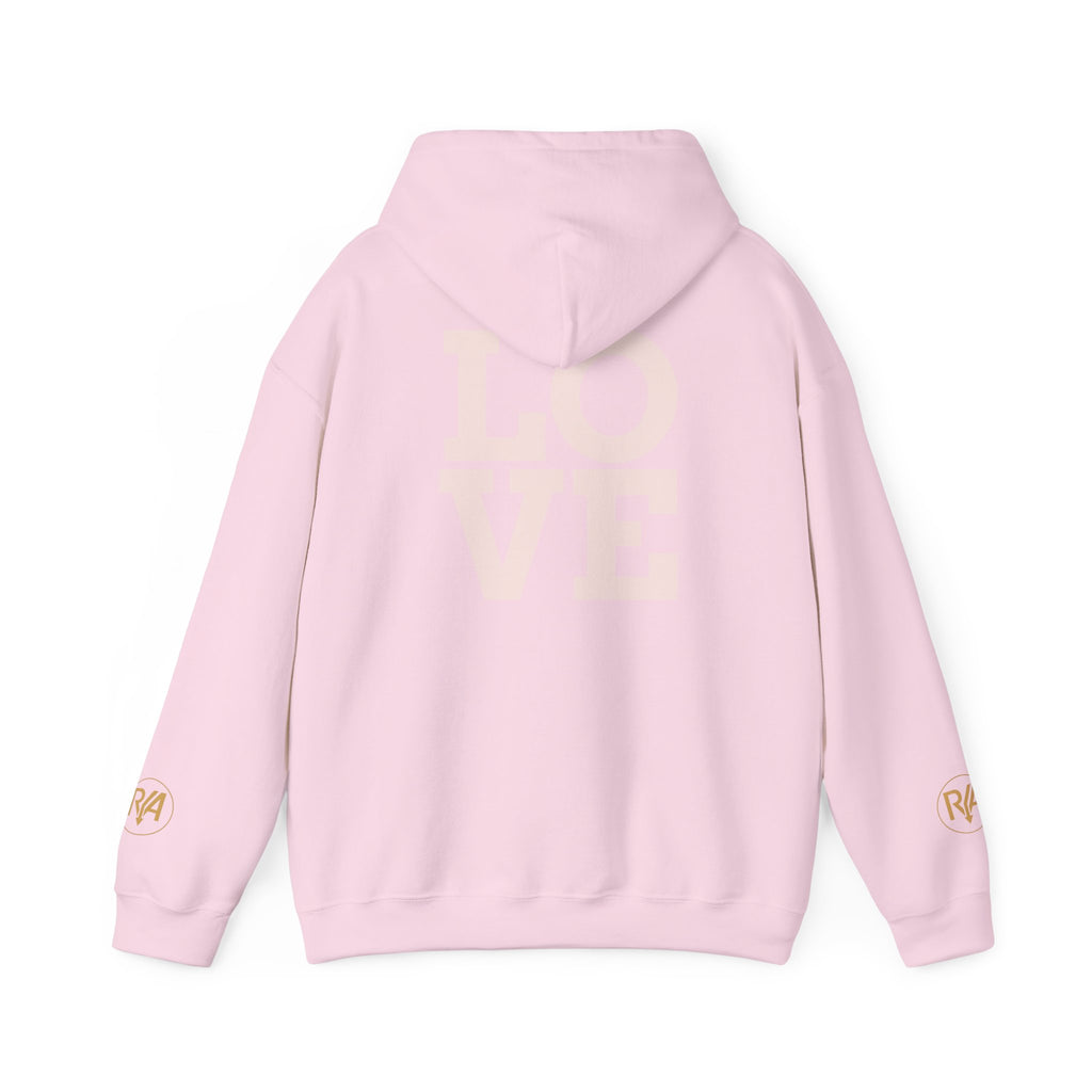 Love Graphic Hoodie — Minimal White Pullover with Gold Logo