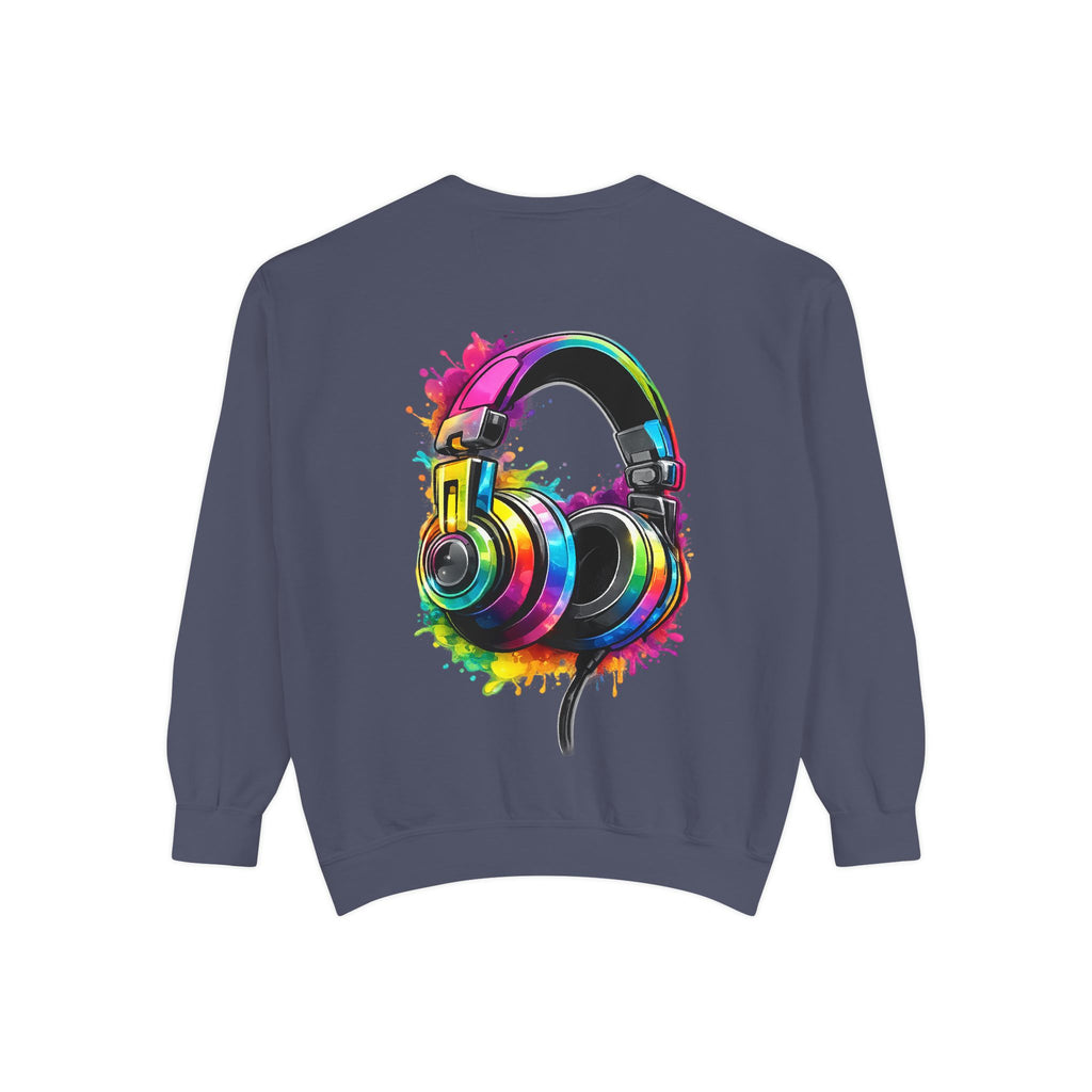 Sweatshirt — Colorful Watercolor Headphones Crewneck, Music Lover Graphic Sweatshirt