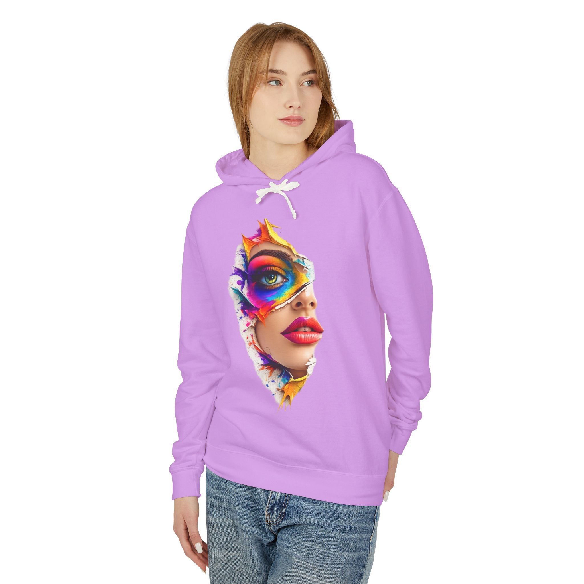 Colorful Masked Woman Art Hoodie — Vibrant Abstract Face Print