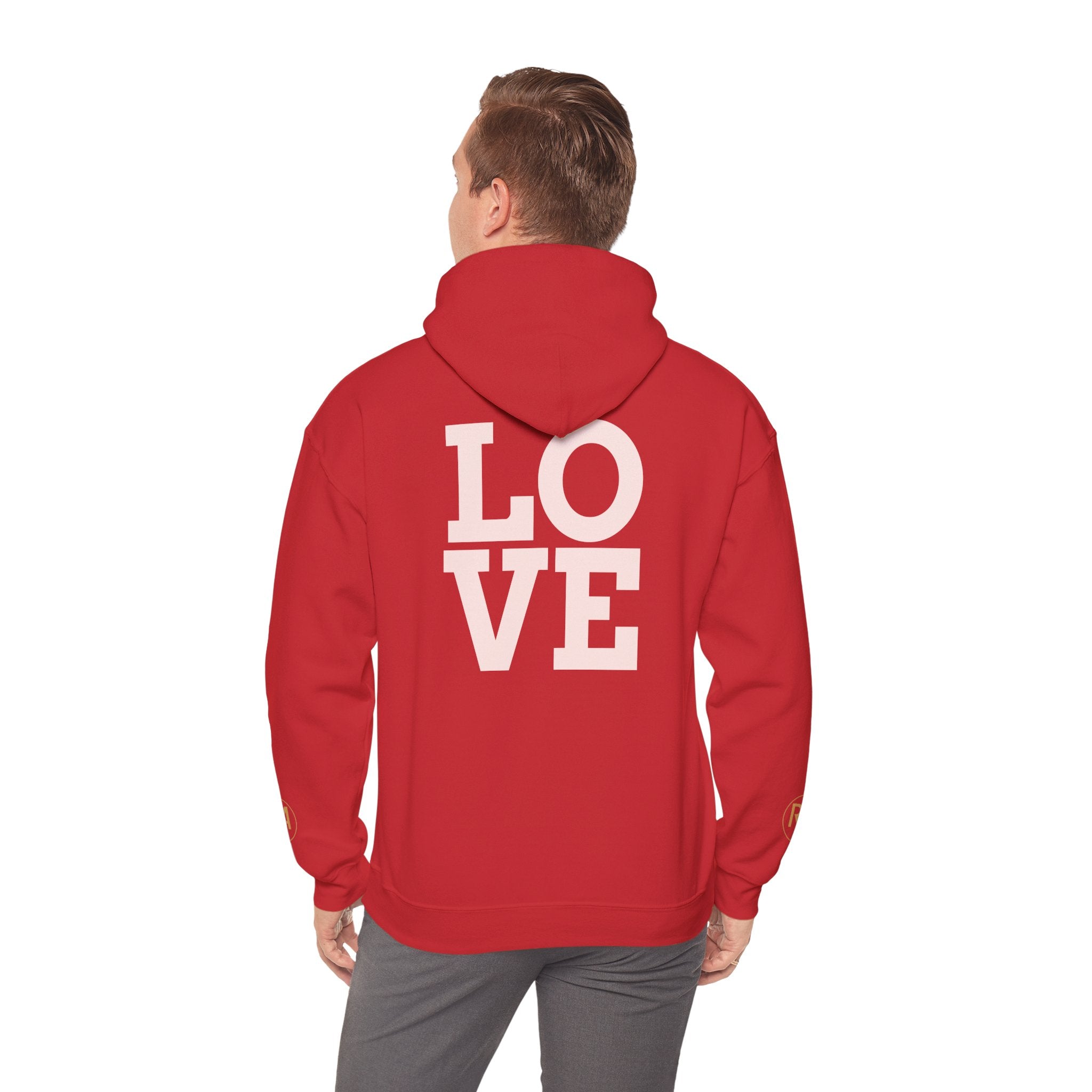Love Graphic Hoodie — Minimal White Pullover with Gold Logo