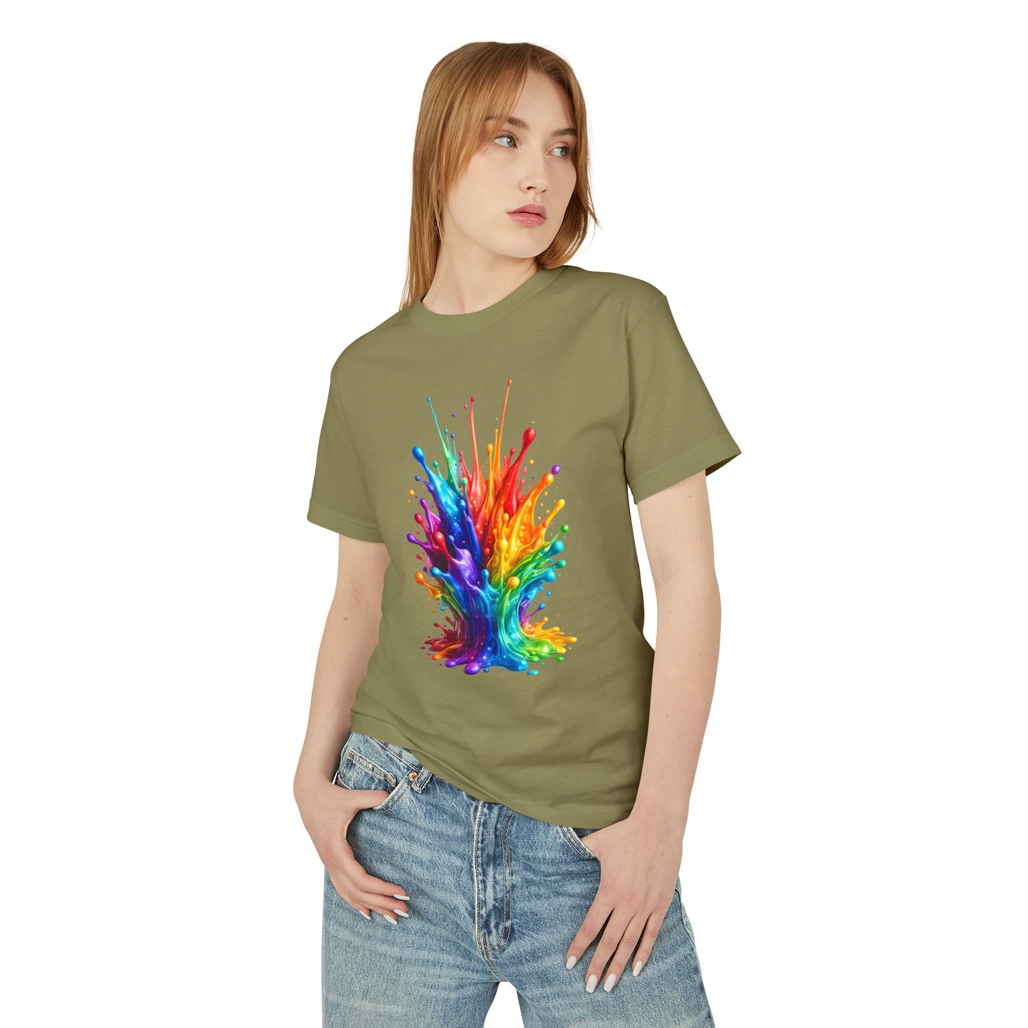 Rainbow Paint Splash T-Shirt — Vibrant Abstract Art Tee